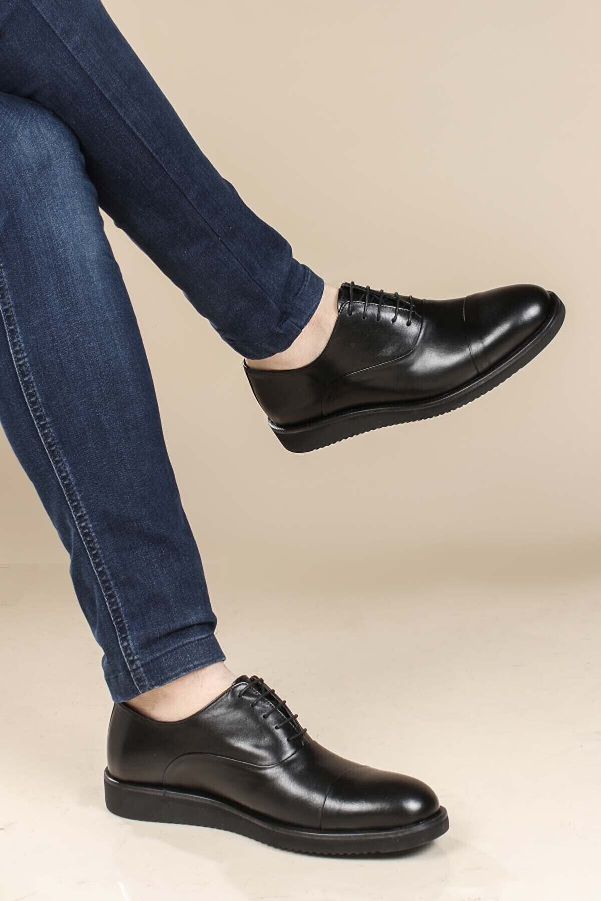 Fast Step Hakiki Deri Siyah Bağcıklı Rahat Tabanlı Erkek Oxford Klasik Ayakkabı 822ma052