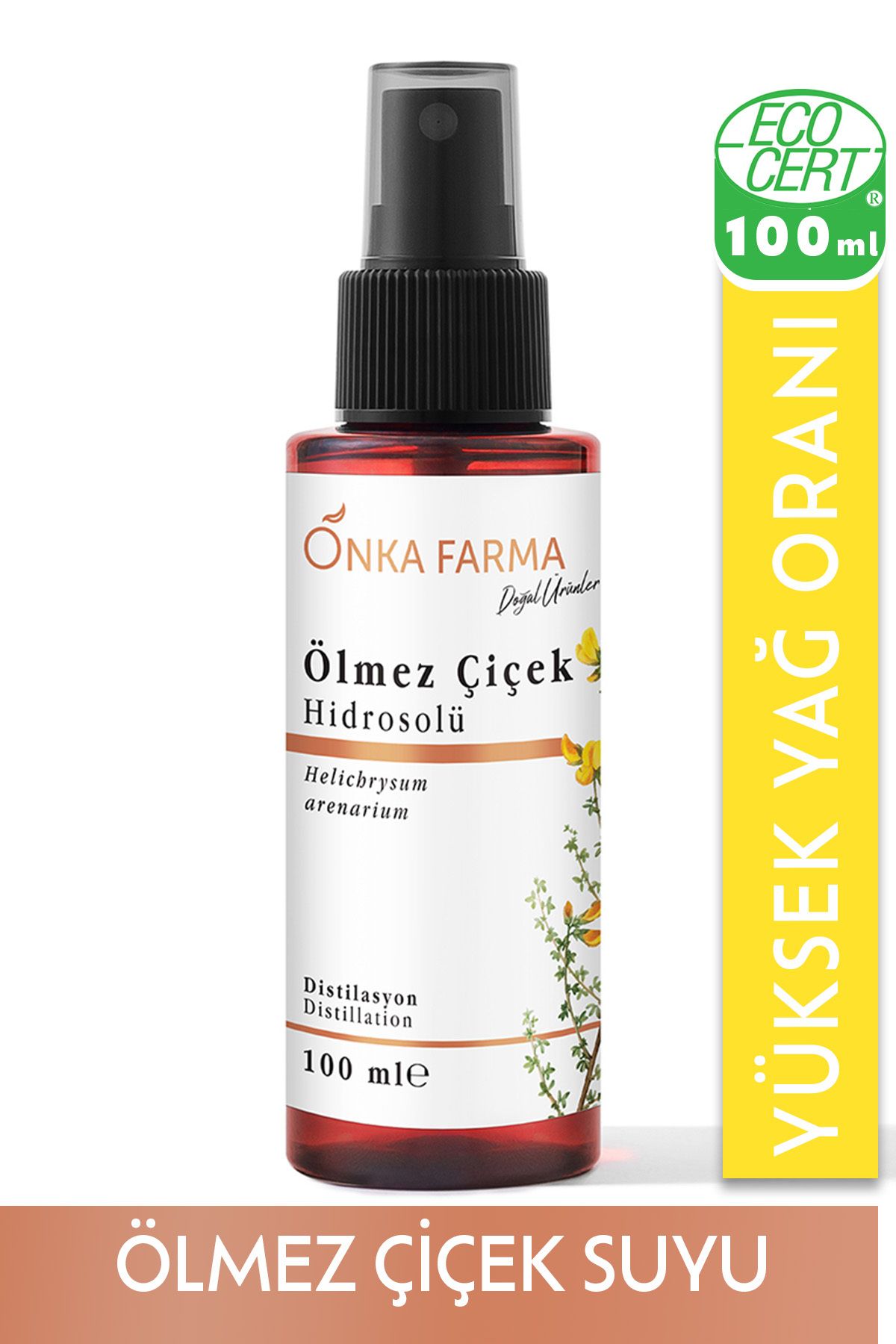 OnkaFarma Onka Farma Ölmez Çiçek Suyu / Hidrosolü Tonik Yağı Alınmamış Doğal İçerik 100 ml