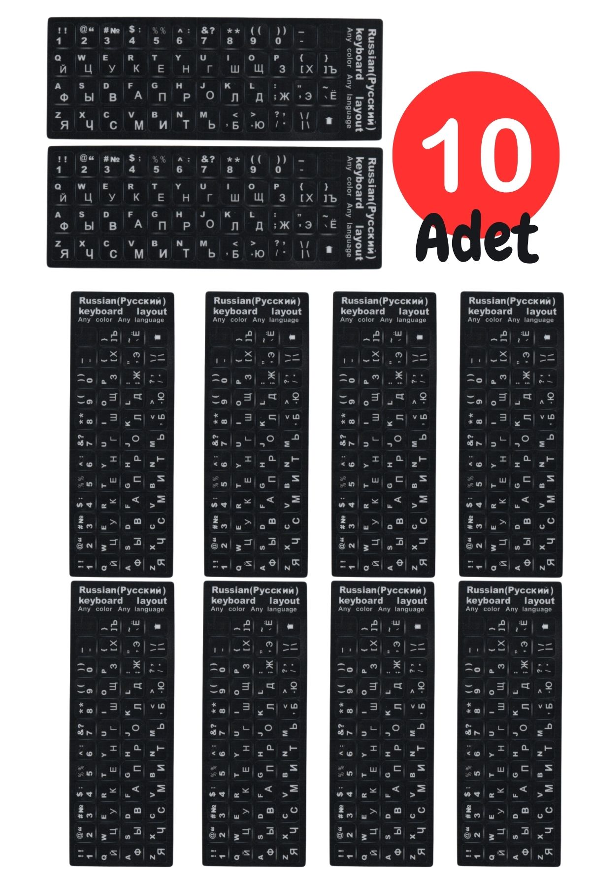 MN6 Rusça Ingilizce Klavye Etiketi-10 Adet-rusça Klavye Sticker-kaliteli Pvc-rusça Pc Keyboard Sticker