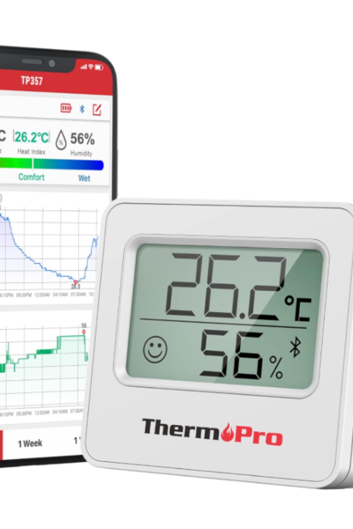 ThermoPro TP357 Akıllı İç Mekan Sıcaklık ve Nem Ölçer 2 saniyelik yenileme hızı, Akıllı Uygulama