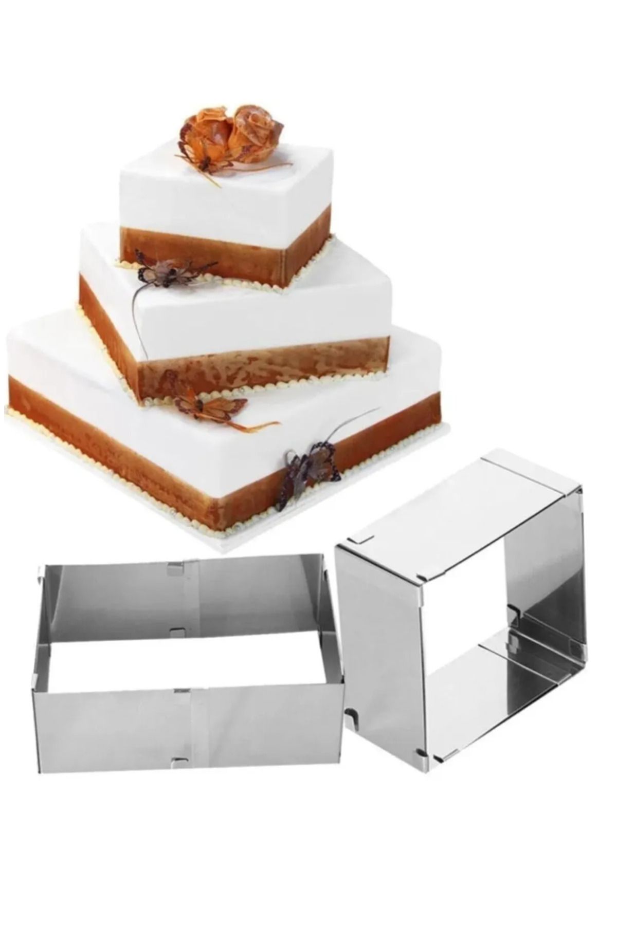 Hilamingo Home Ayarlanabilir Kare Model Kelepçeli Kek Çemberi Paslanmaz Çelik Kek Pasta Hamur Kalıbı 20/40CM