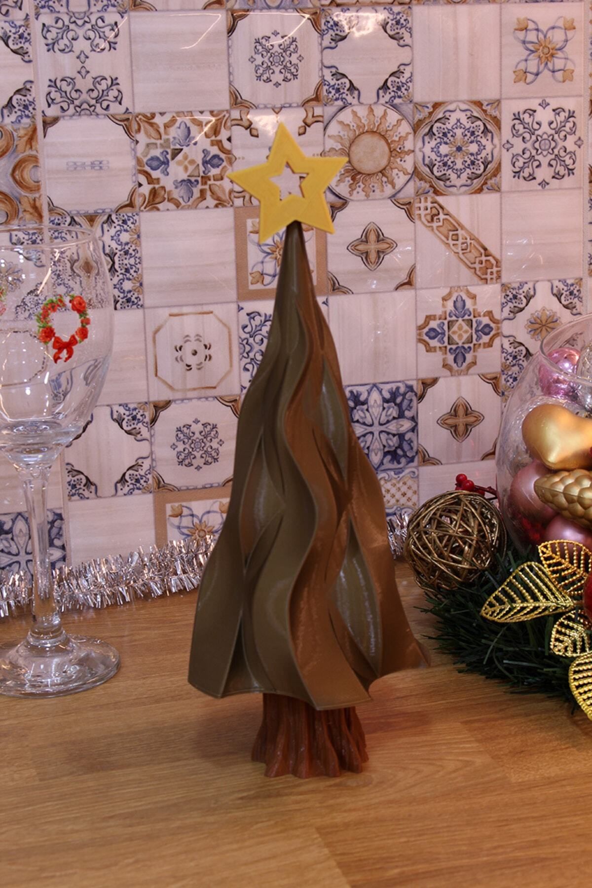 Maflen Klasik Yılbaşı Noel Çam Ağacı Dekoratif Biblo 25 Cm Bronz