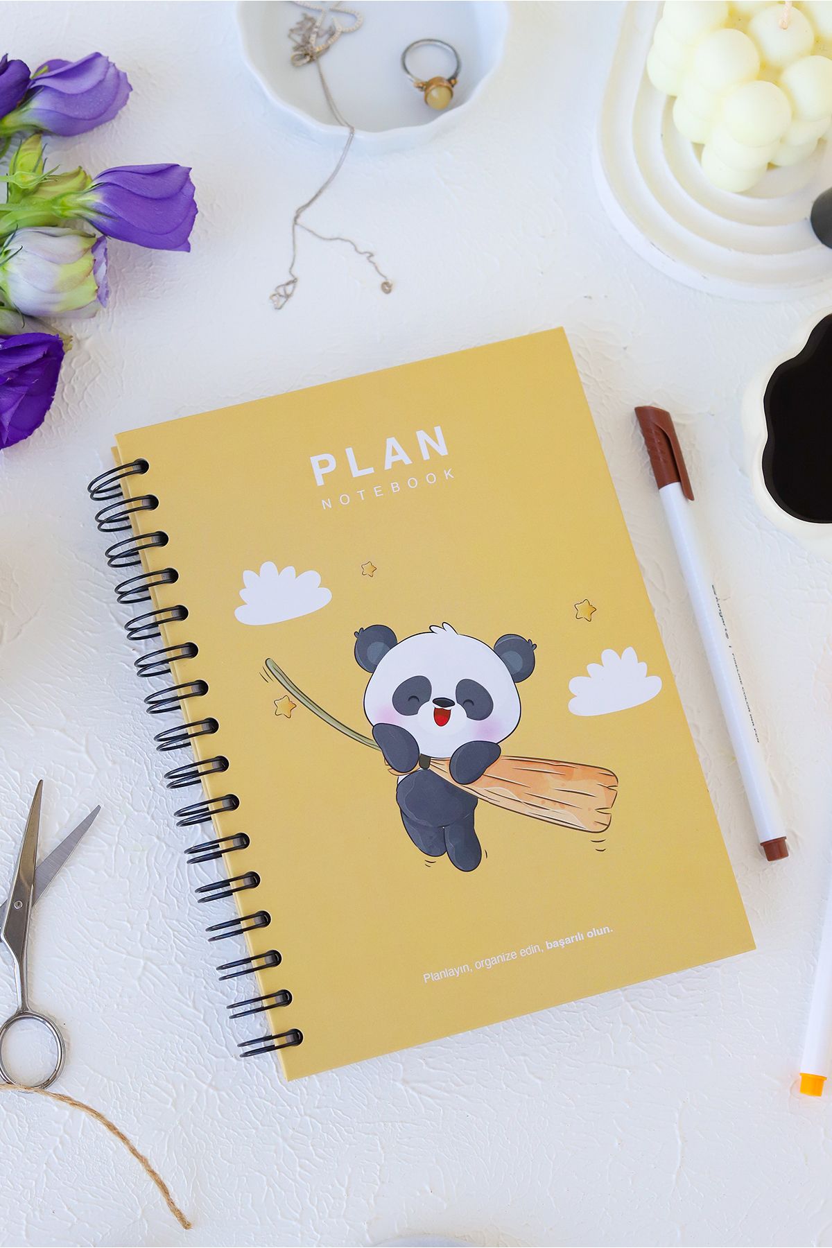 Deep Notebook Süresiz Planlayıcı Ajanda A5 Spiralli Panda Maskot Tasarım