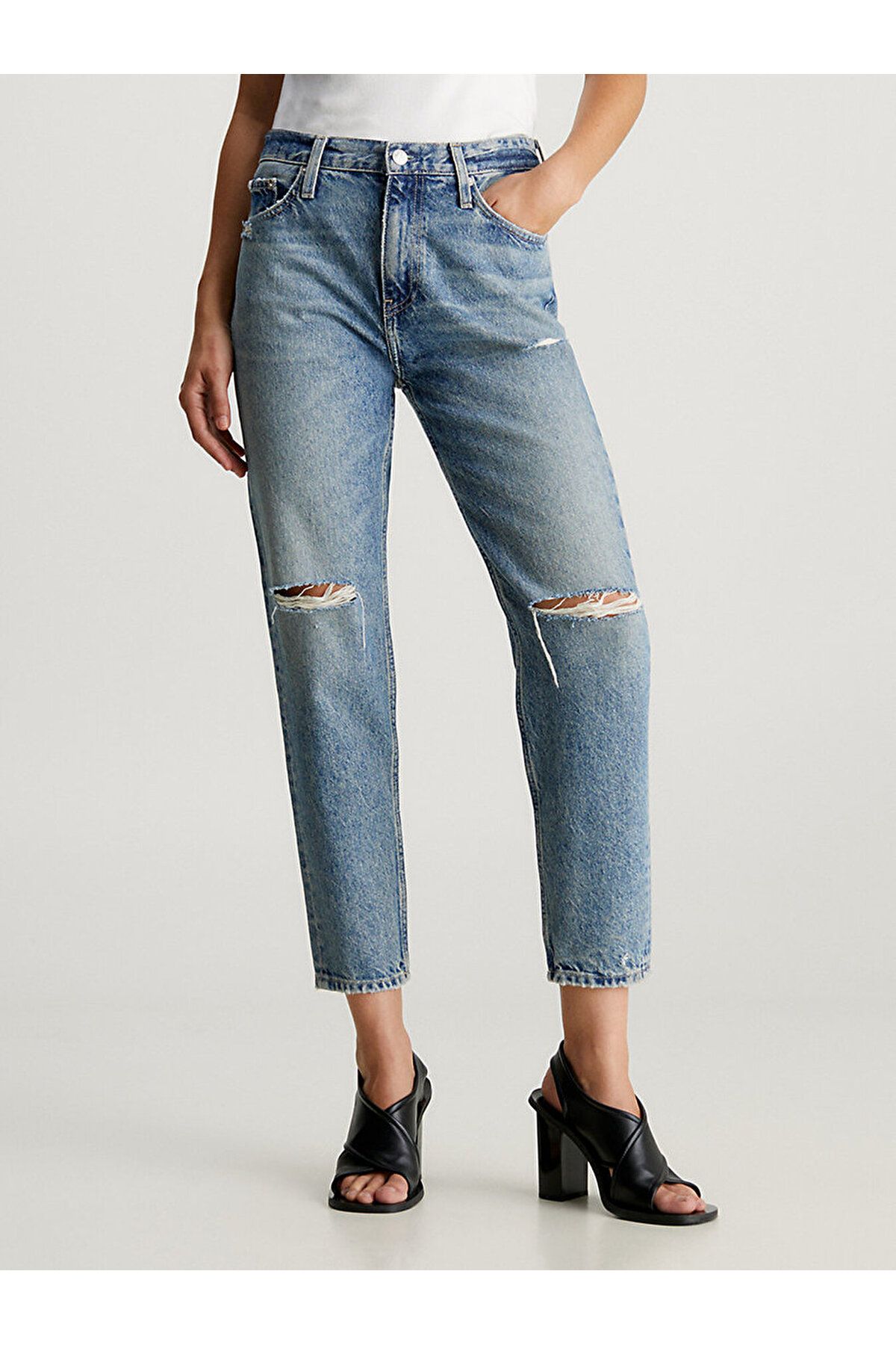 Calvin Klein Kadın Denim Normal Belli Düz Model Günlük Kullanım Lacivert Jeans J20J222148-1A4
