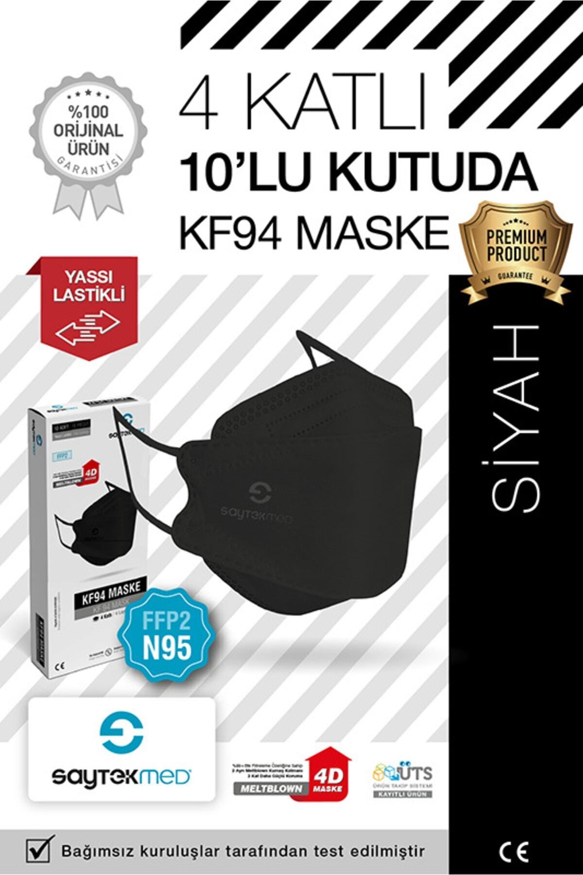 SAYTEKMED N95/ffp2 Kore Tipi 4 Katlı Siyah Maske Tekli Poşet, Uv Steril (10 ADET/1 KUTU)