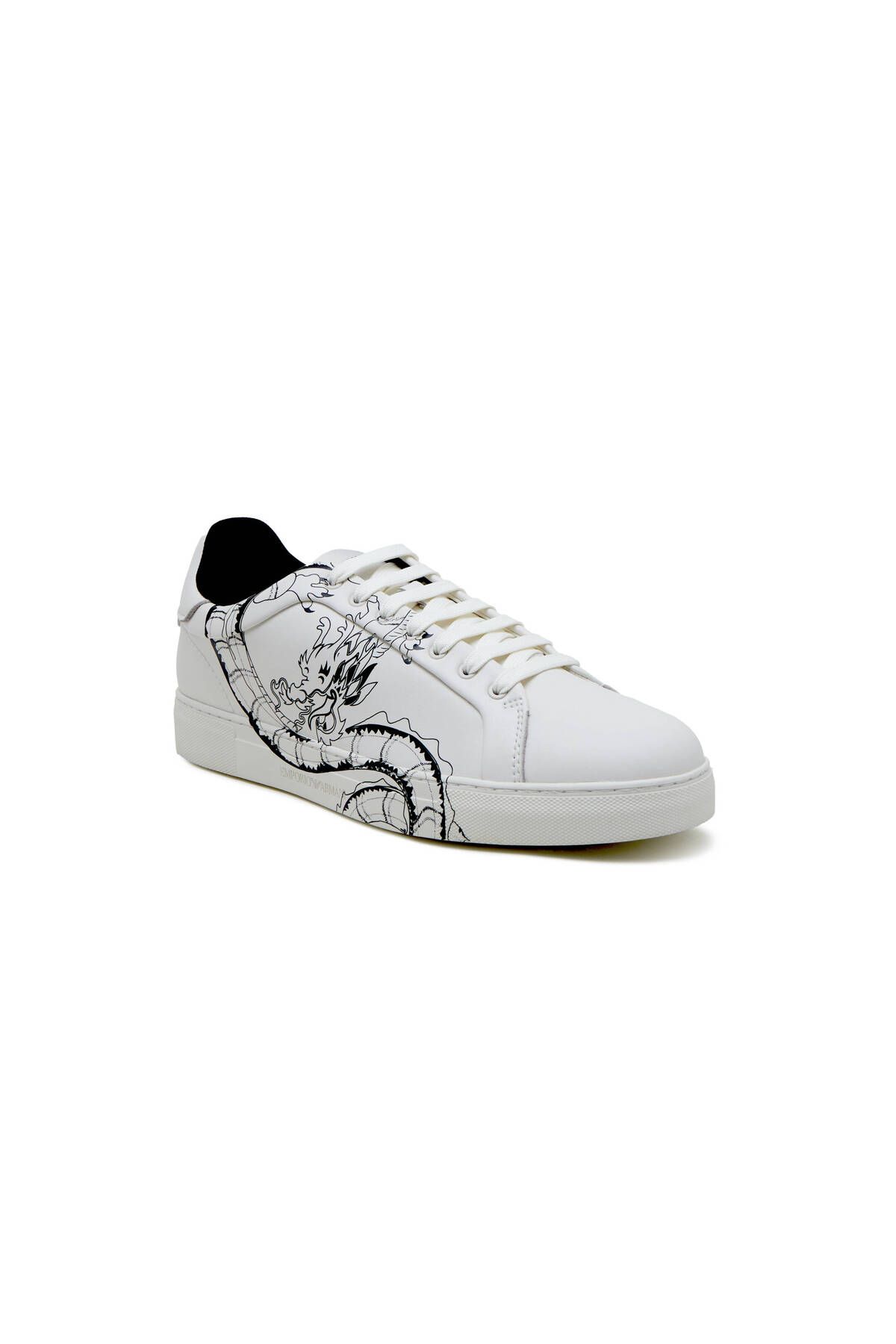 Emporio Armani Erkek Marka Logolu Bağcıklı Kaydırmaz Tabanlı Günlük Beyaz Sneaker EM000018 AF10032-U0003