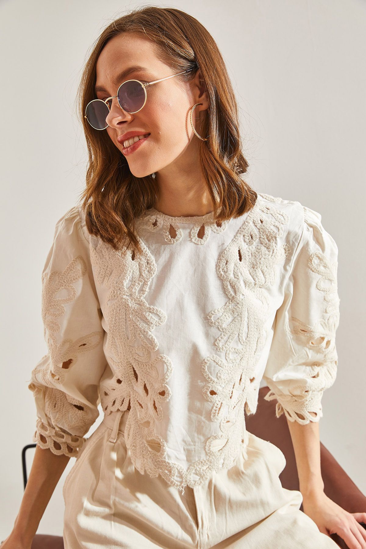 Bianco Lucci Kadın Nakışlı Desenli Bluz