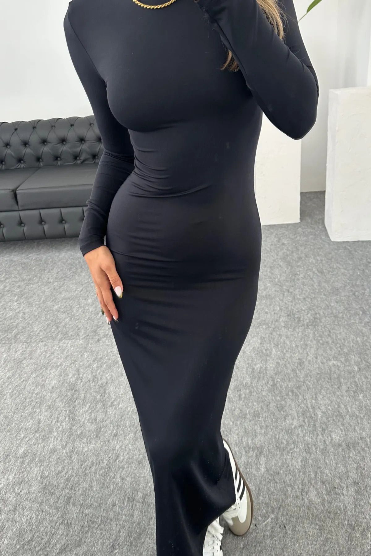 lumuteks Kadın Siyah Hailey Uzun Kollu Maxi Elbise