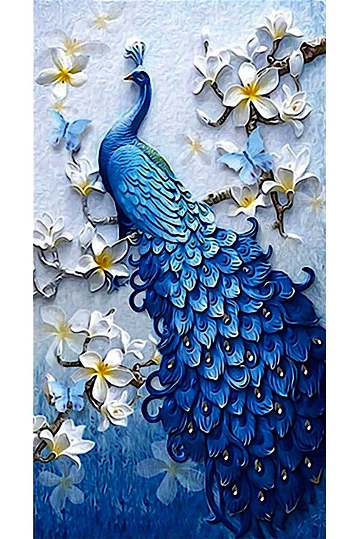 MARCEL SANAT Mavi Tavuskuşu Elmas Mozaik Tablo 33x61 Cm