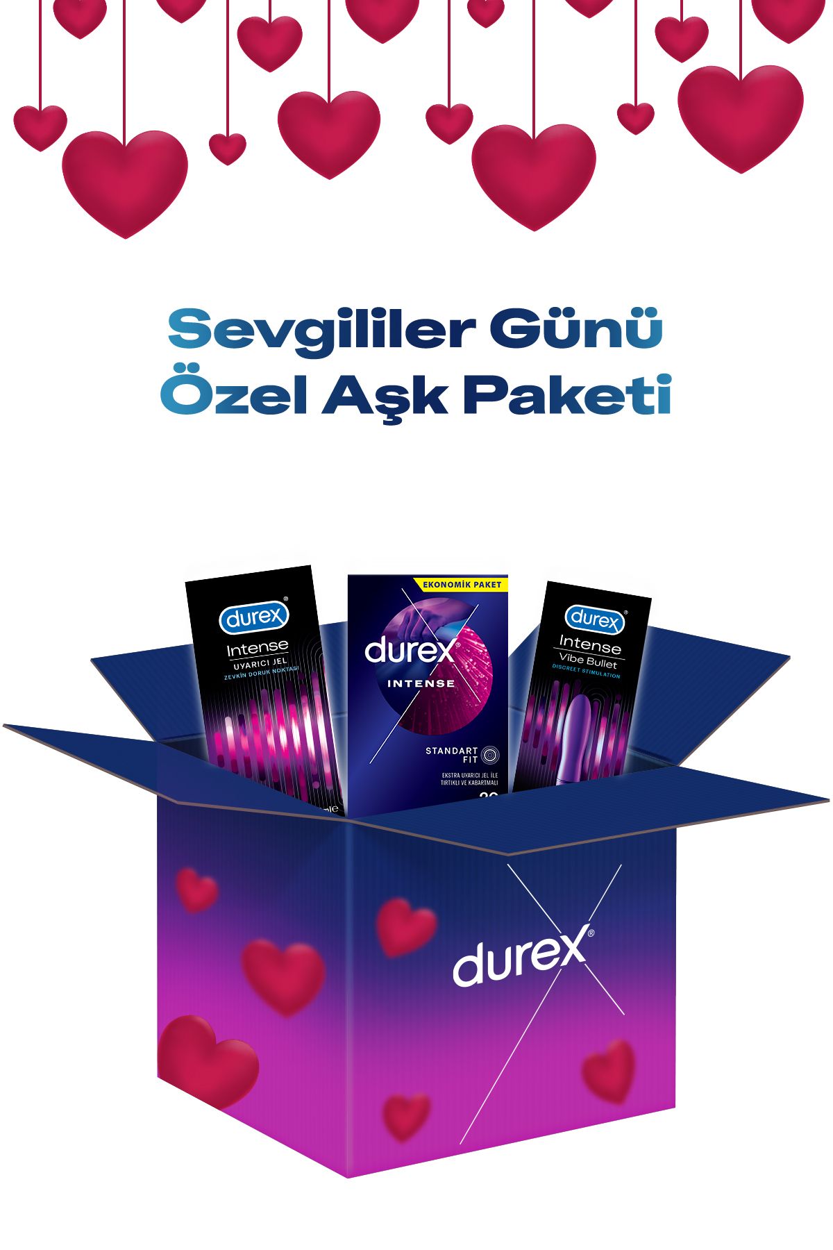 Durex Sevgililer Günü Intense Prezervatif +Vibe Bullet Titreşimli Vibratör+Intense Uyarıcı Jel 10ml Paketi