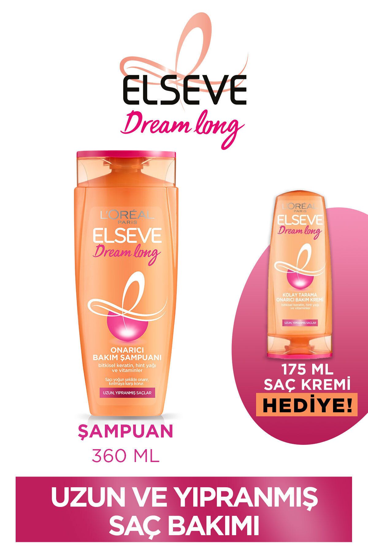 Elseve Uzun Saç Bakım Seti - Dream Long Onarıcı Bakım Şampuanı 360 ml & Saç Bakım Kremi 175 Ml