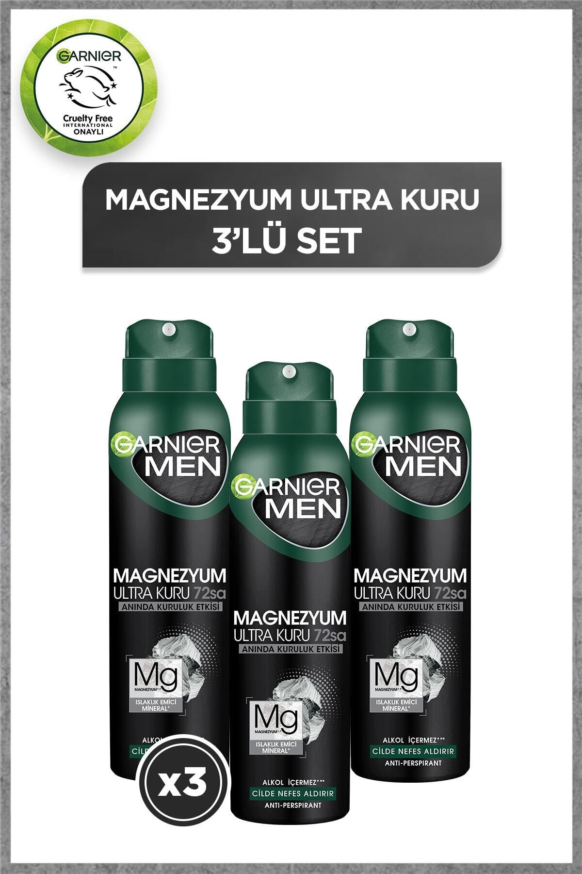Garnier 3'lü Garnier Men Magnezyum Ultra Kuru Sprey Erkek Deodorant Seti