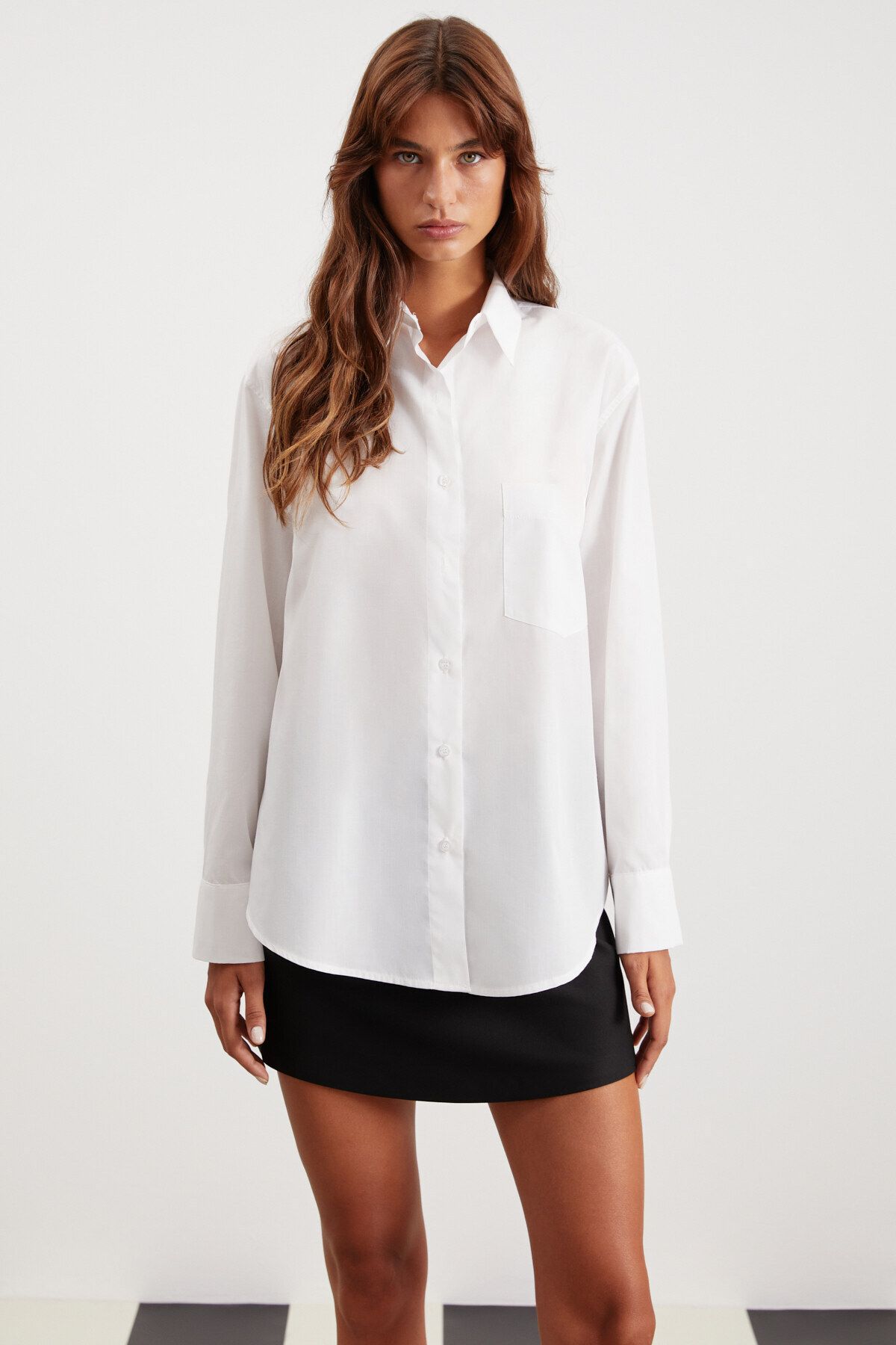 GRIMELANGE Celıa Kadın %100 Pamuk Oversize Kalıp Beyaz Gömlek