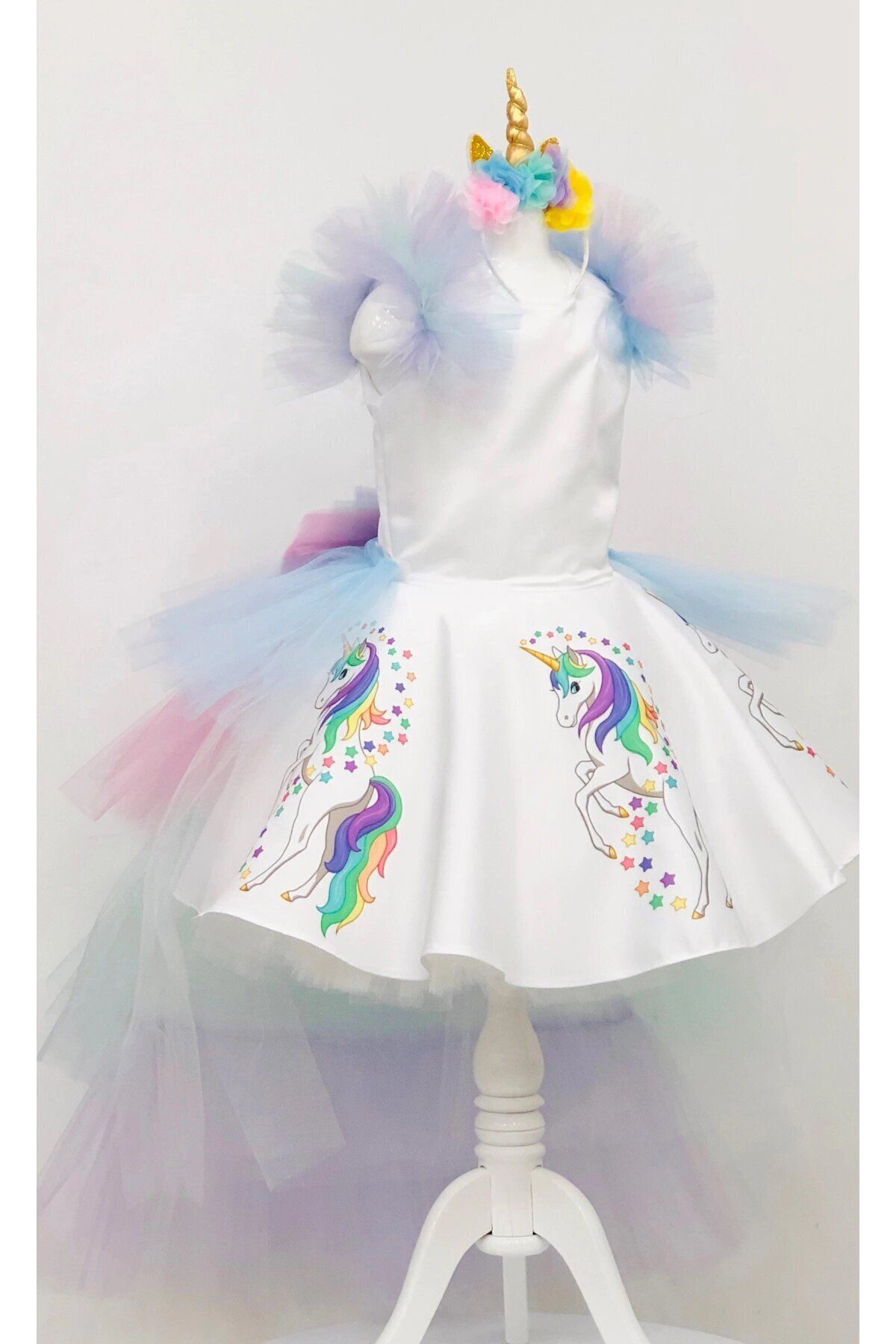 YAĞMUR KOStütüM Unicorn Baskılı My Little Pony Kız Çocuk Doğum Günü Elbise Kostüm