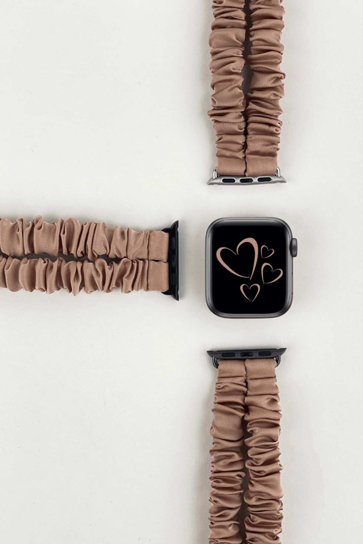 Macfame Apple Watch Uyumlu Ipek Çift Kordon Latte
