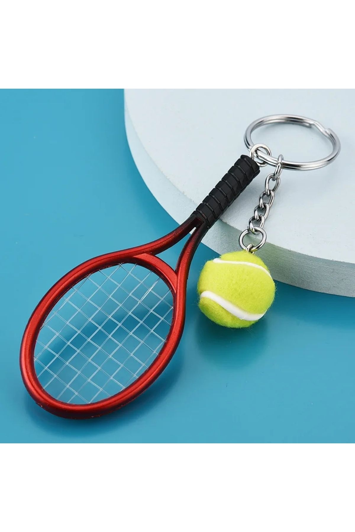 AYCANSTORE Tenis Raketi ve Tenis Topu Anahtarlık (Kırmızı)