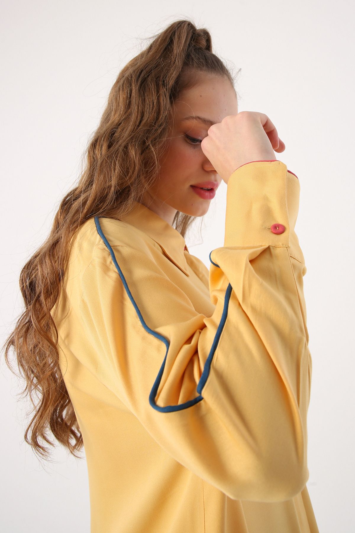ALLDAY Sarı Renkli Biye Detaylı Viscon Gömlek