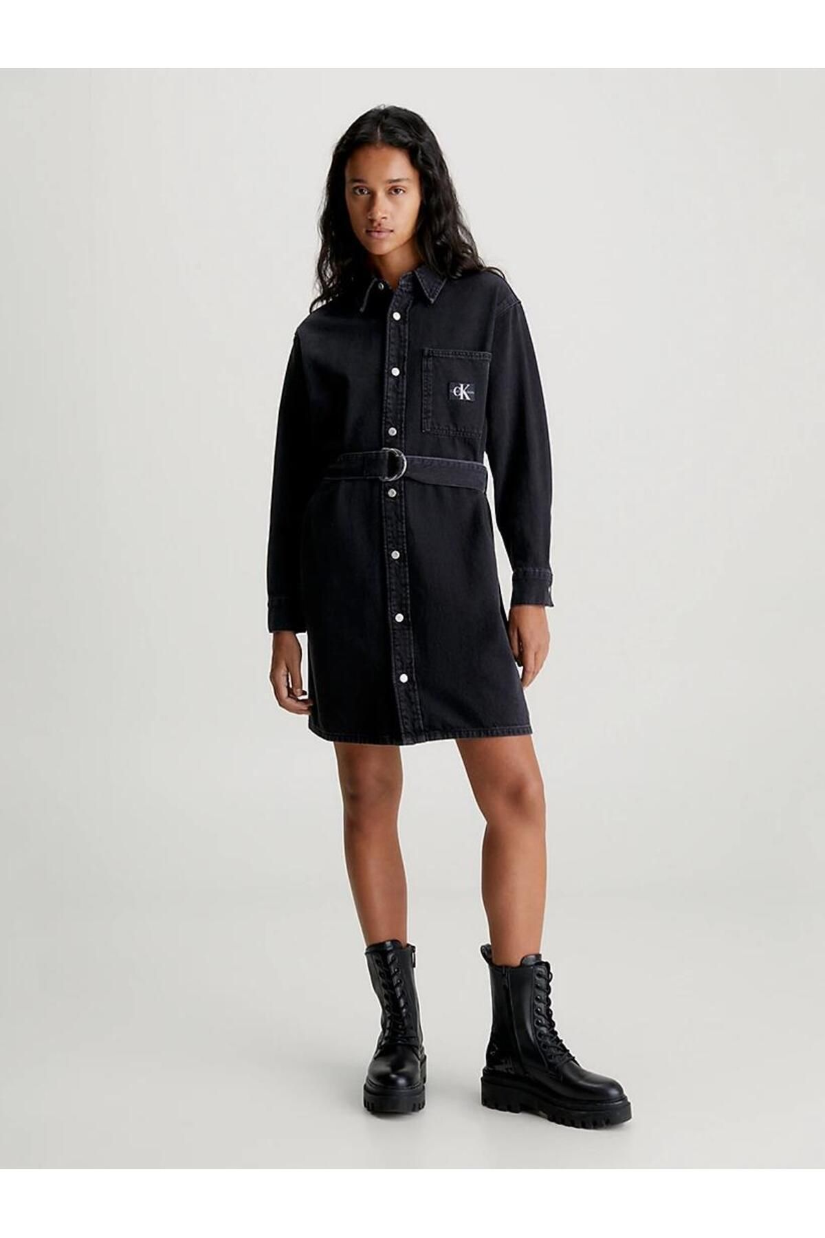 Calvin Klein BELTED UTILITY DENIM SHIRT DRESS