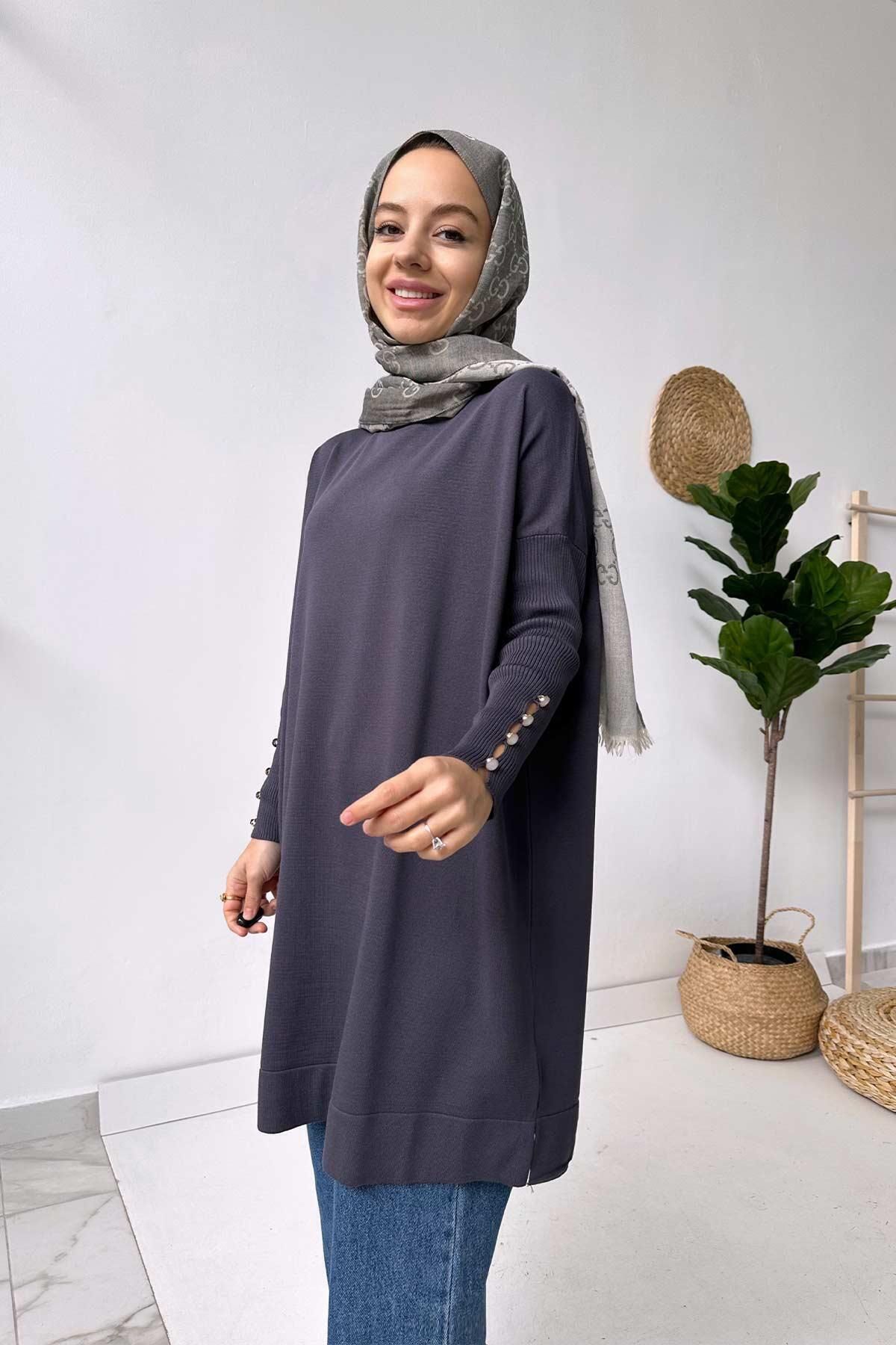 Ka Hijab Kol Detay Merserize Tunik - Füme