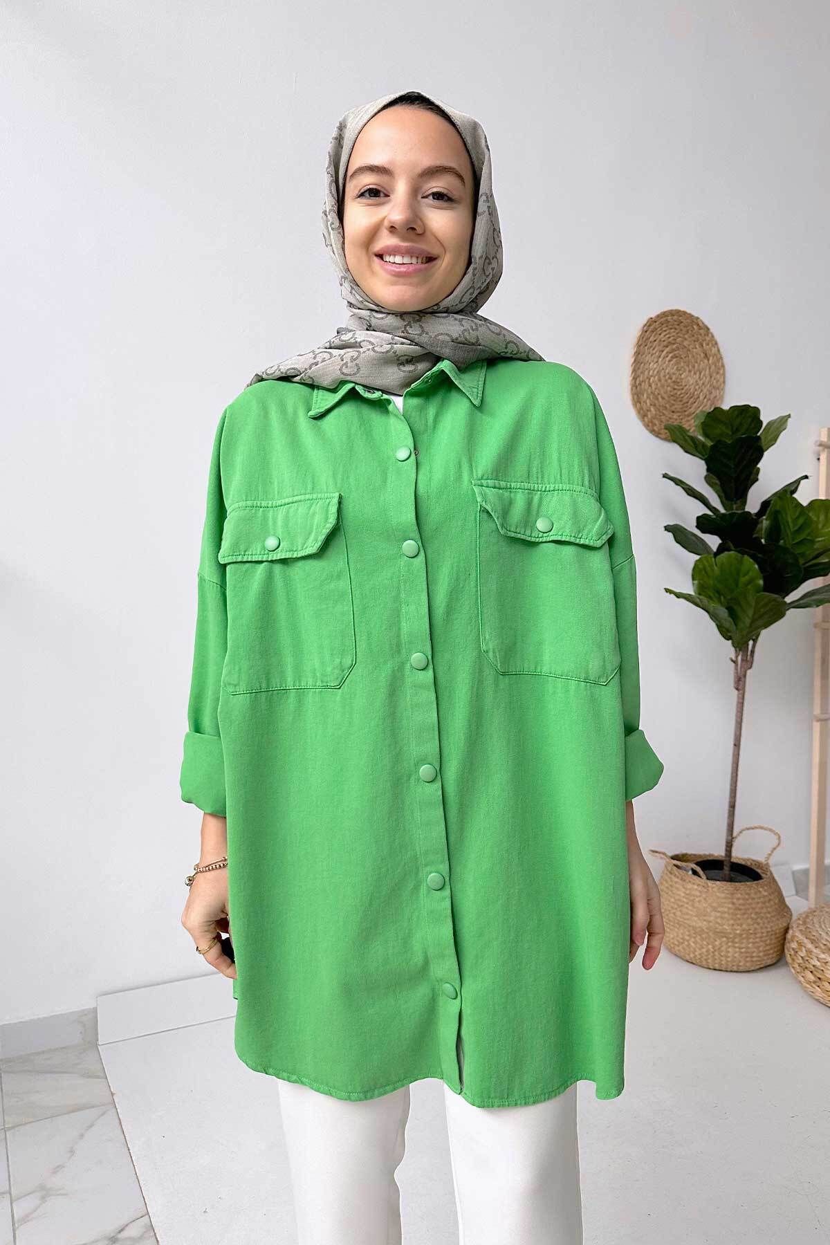 Ka Hijab Soft Tesettür Gömlek - Yeşil