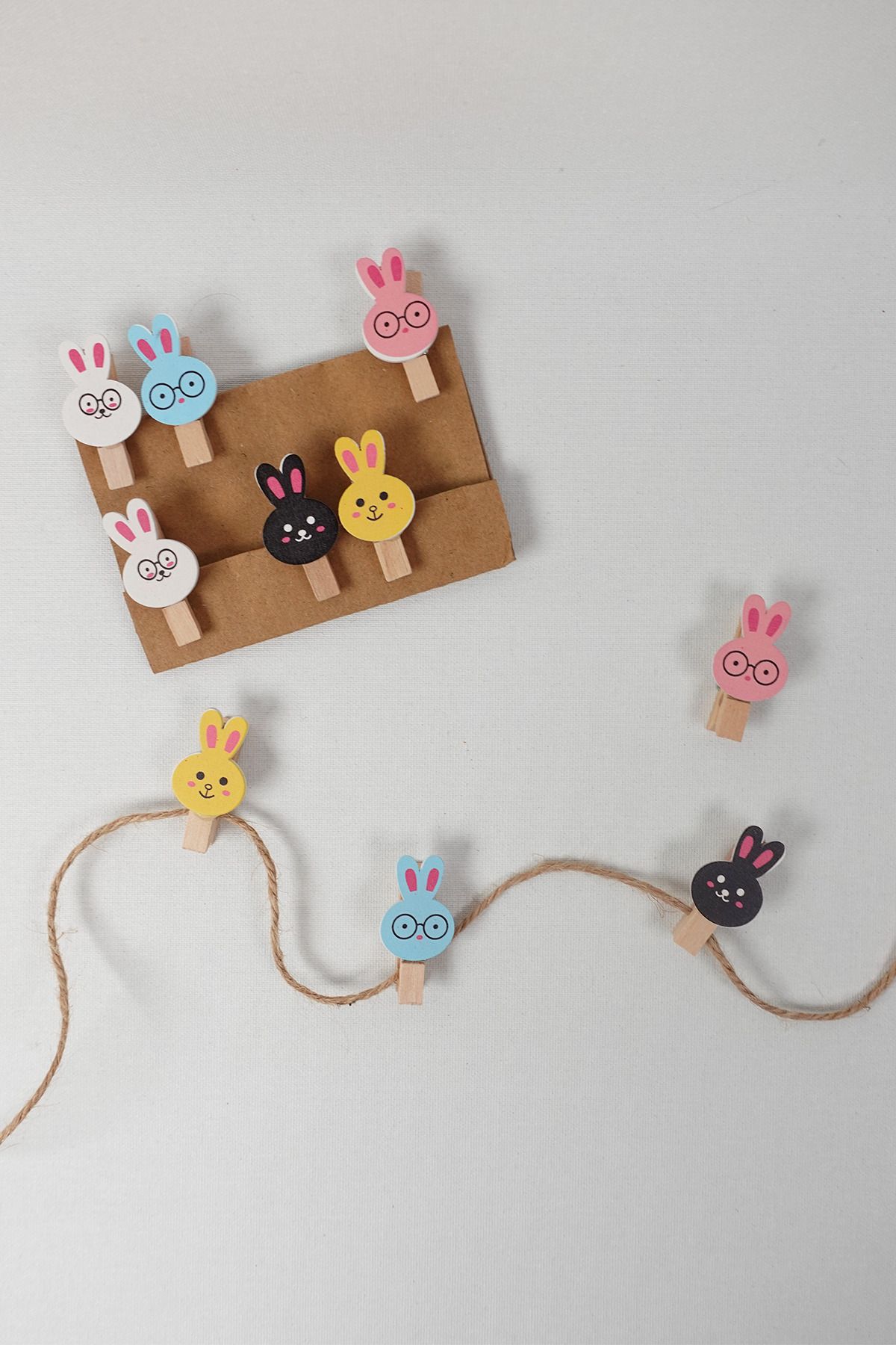 merakcan Ahşap Mini Mandal, Tavşanlı, Dekoratif Süsleme, Fotoğraf Resim Mandalı 10'lu, Çocuk Odası Dekoru