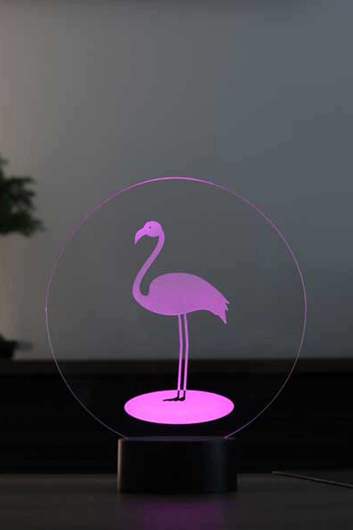 BY-LAMP Flamingo Figürlü Dekoratif Hediye Led Masa Lambası | 7 Işık Rengi | Siyah Taban