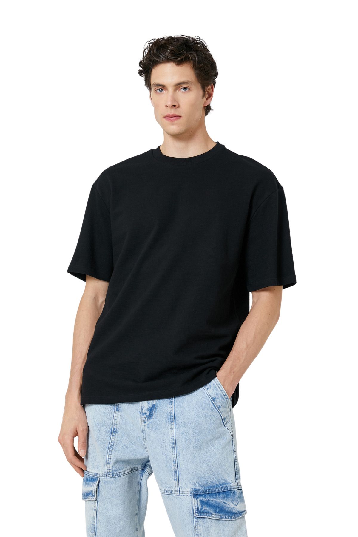 YAKAMEL Erkek Siyah Oversize Kısa Kollu T-shirt