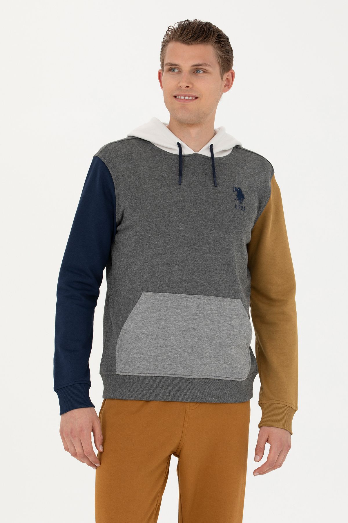 U.S. Polo Assn. CARSON Renk Bloklu Yandan Cepli Regular Fit Kapüşonlu Sweatshirt