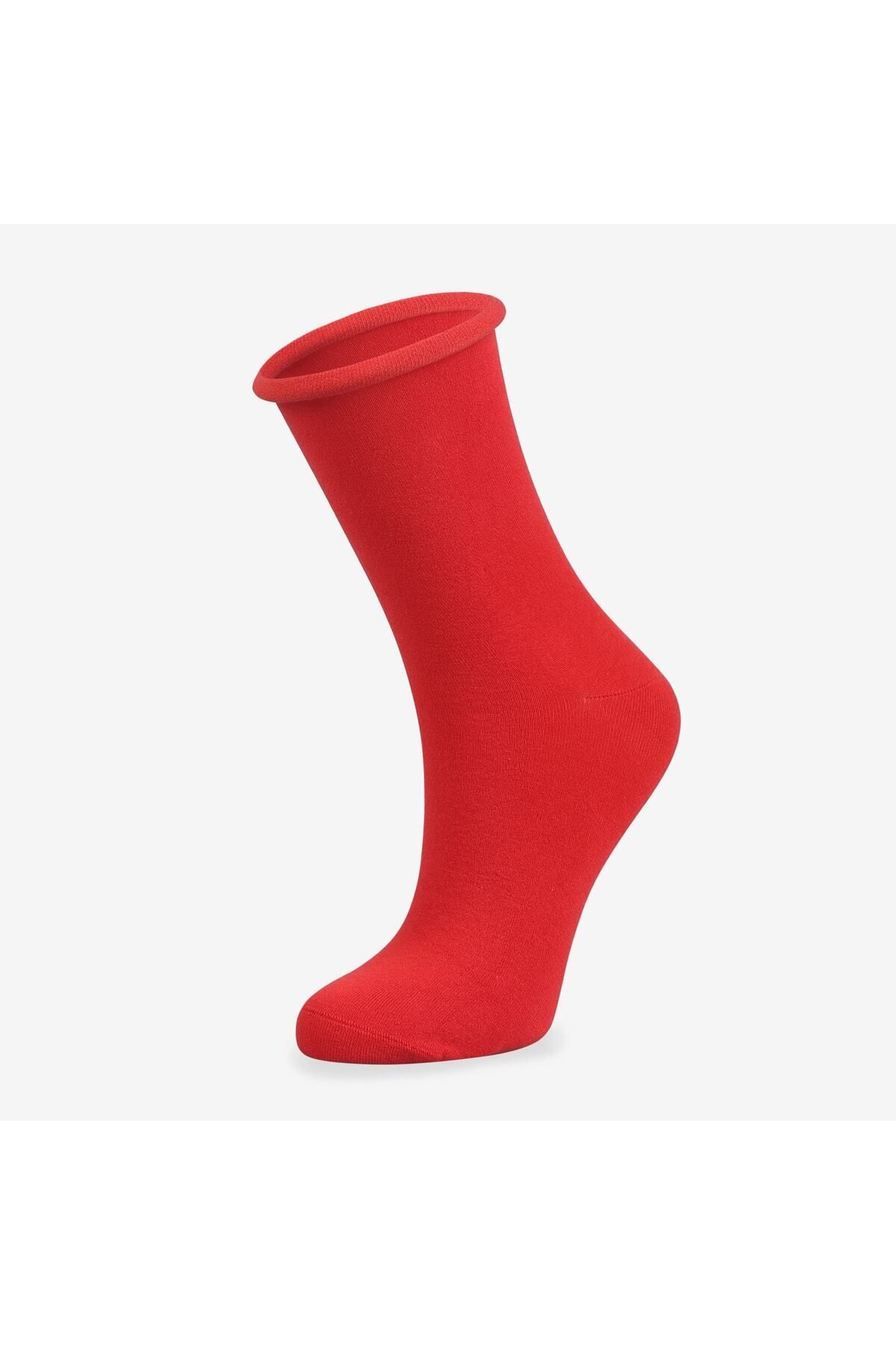 Bolero Roll Top Lastiksiz Kadın Kırmızı Bambu Soket Çorap