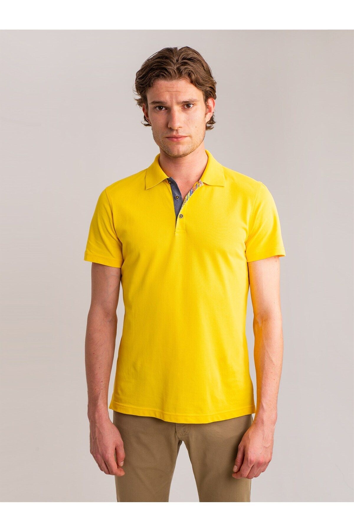 Dufy Sarı Erkek Slim Fit Düz Casual Polo Yaka Tshirt