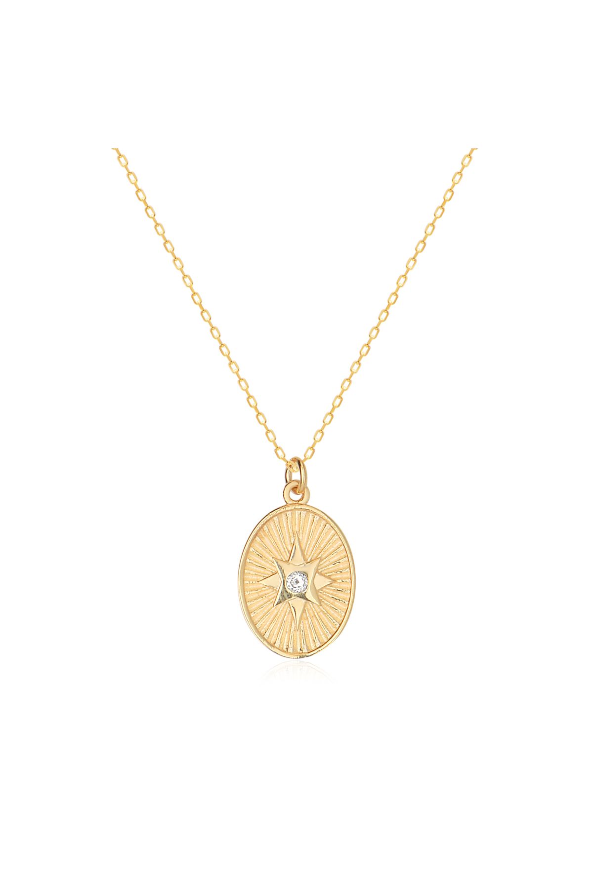 Coşar Silver Jewellery Kutup Yıldızı Desenli Minik Madalyon Altın Kaplama Gümüş Kolye
