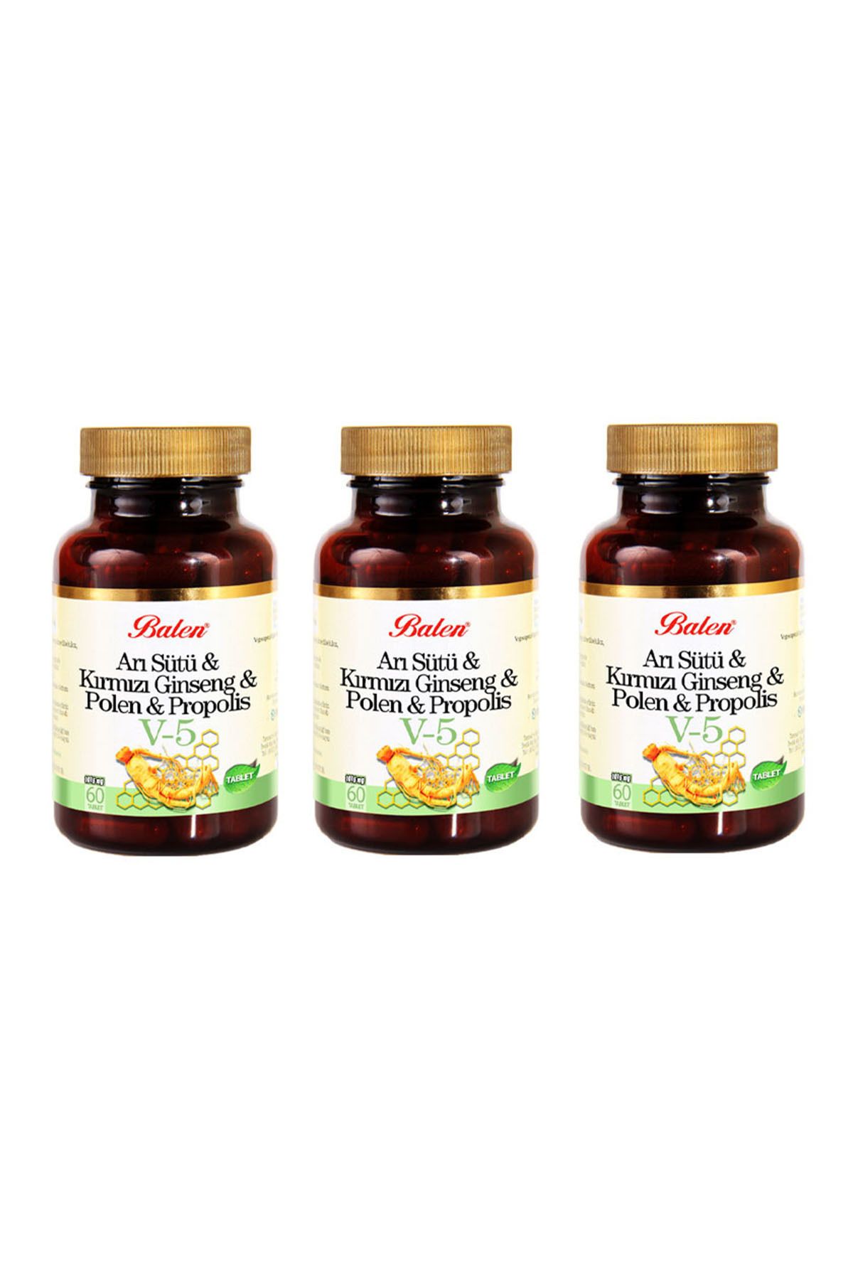 Balen V5 Arı Sütü-kırmızı Ginseng-polen-propolis 1015 Mg 3 Adet