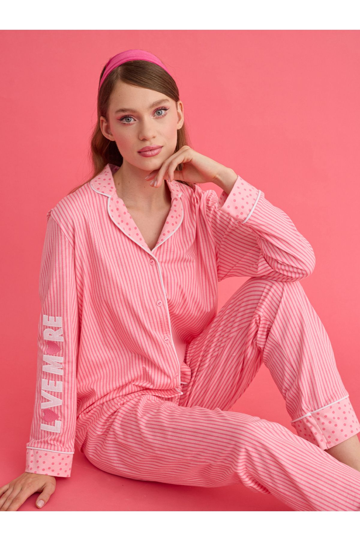 Nbb Pembe Love More Yazılı Pijama Takımı