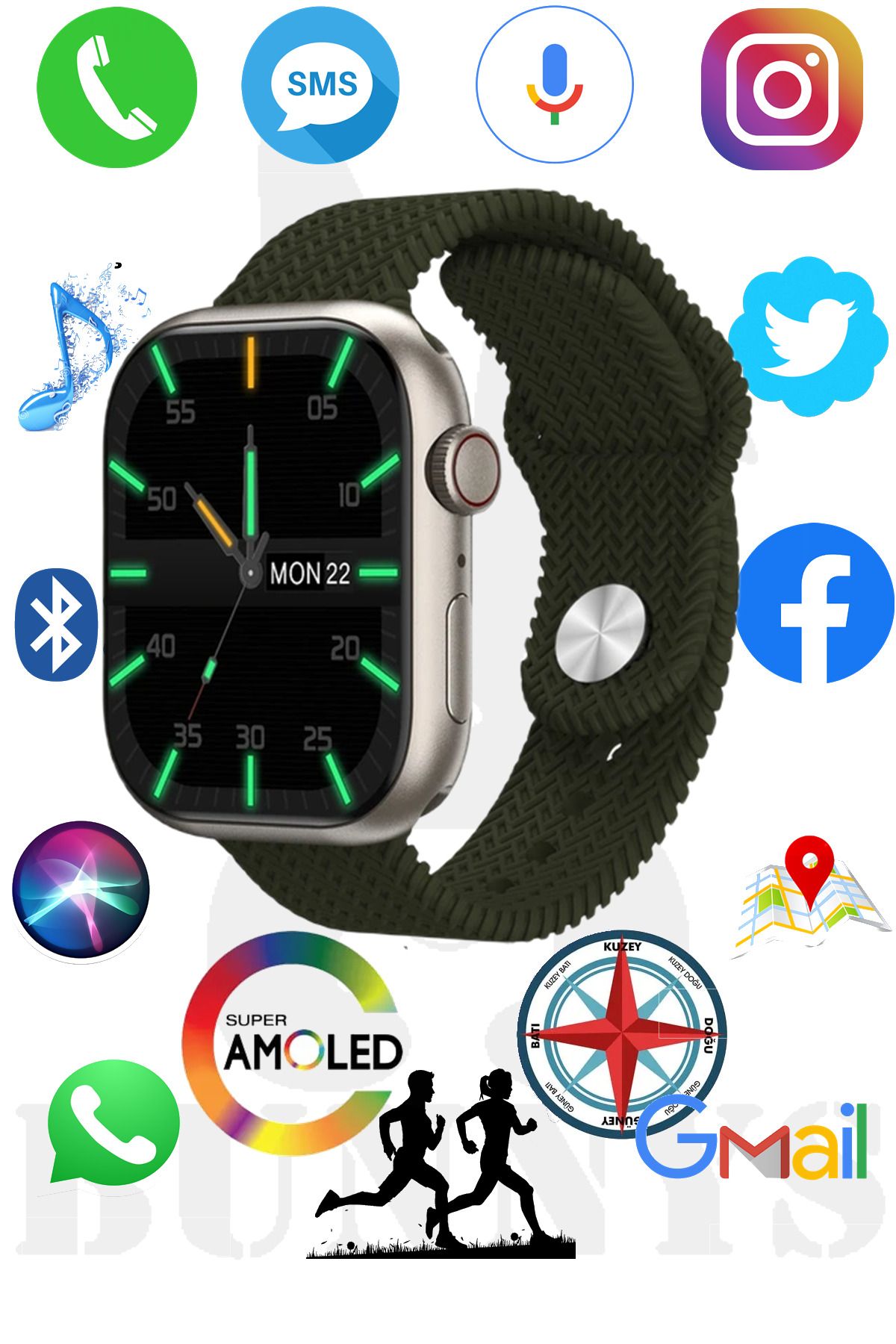 RABBİT STORE Oppo A73 Uyumlu Akıllı Saat Konuşma Özellikli Watch 9 PRO 45MM AMOLED EKRAN