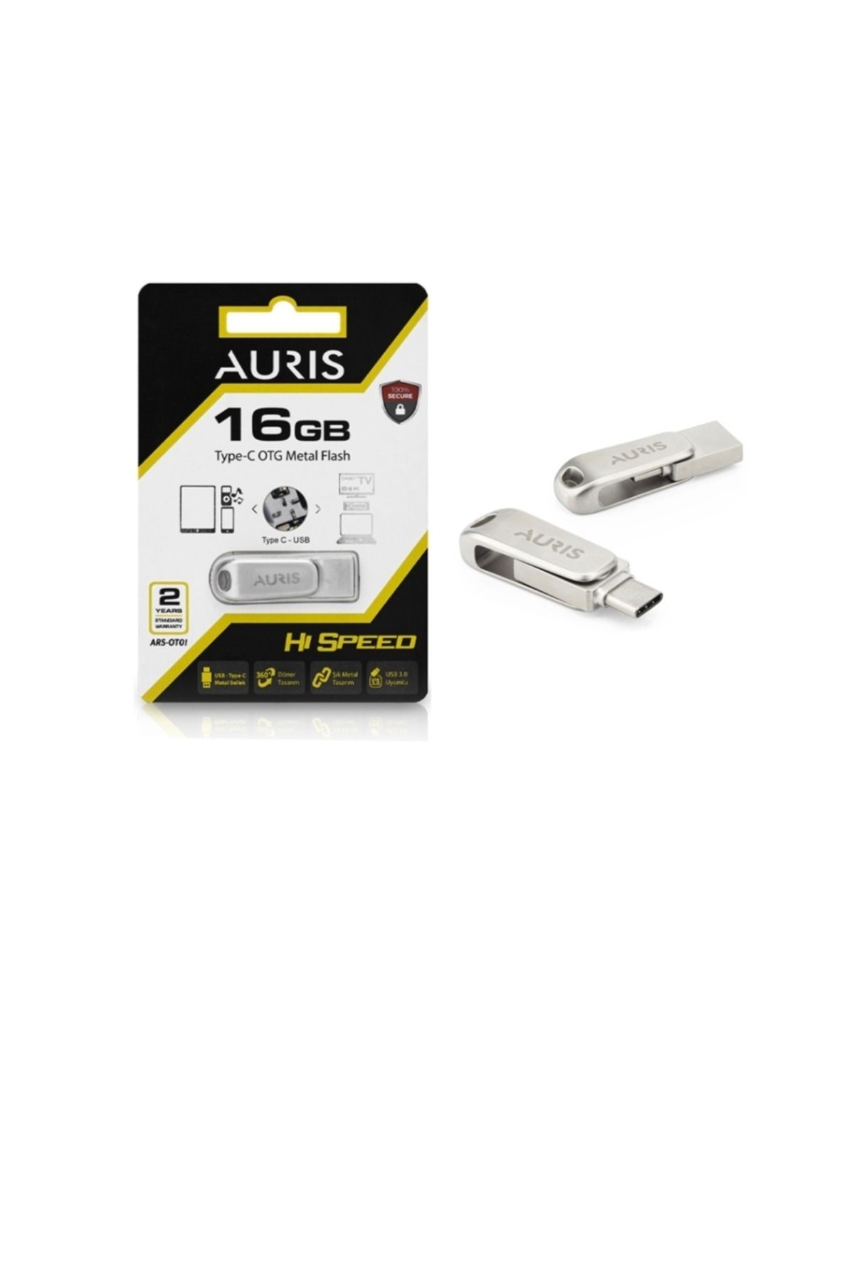 Auris 256gb-128gb-64gb-32gb-16gb. Type-c Ve Usb 3.0 Usb Flash Bellek Otg Çift Girişli Metal Sağlam