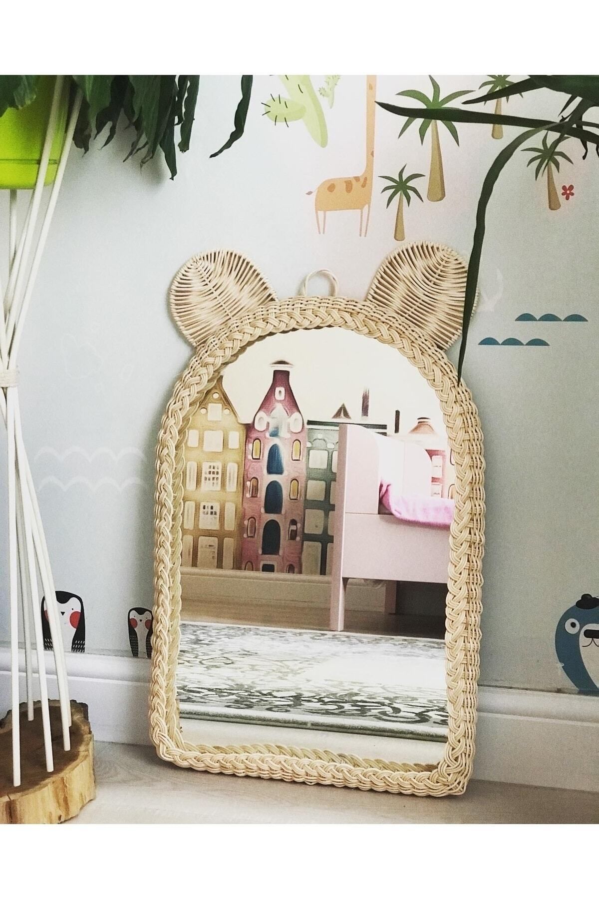 HEMA BAMBU Rattan Çocuk Odası Bebek Odası Ayna Kulaklı (40x65cm)