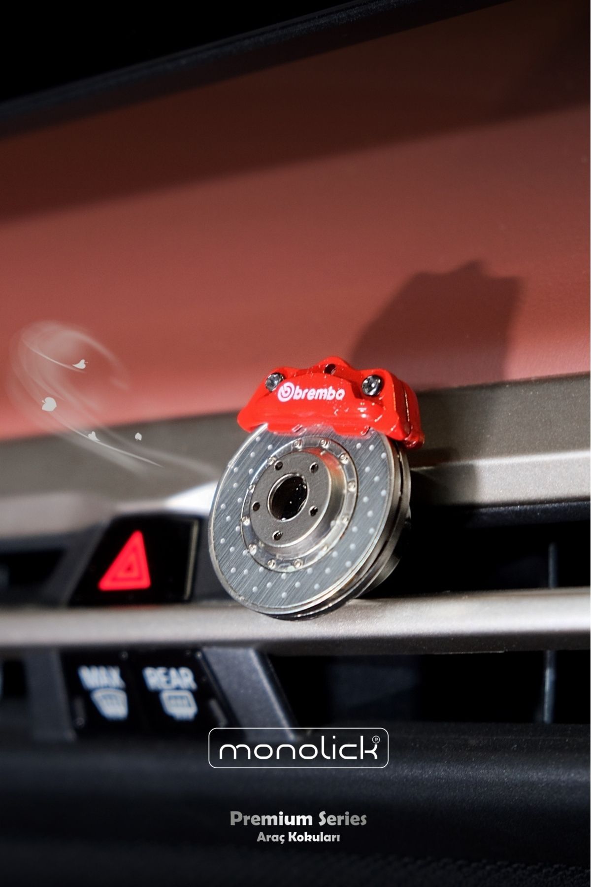 Monolick Premium Metalden Üretim Fren Disk Araba Oto Klima Petek Araç Kokusu Kırmızı