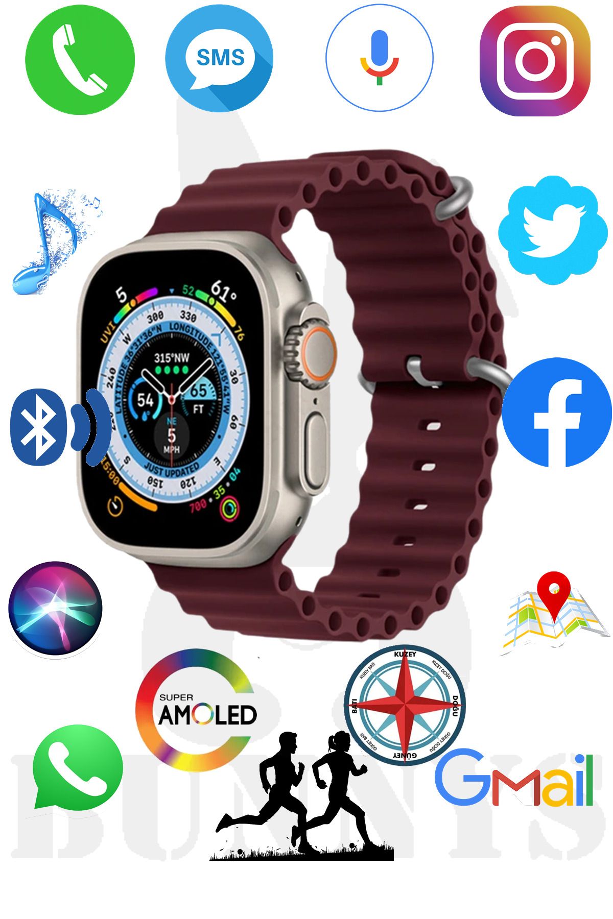 RABBİT STORE APPLE İPHONE 14 PRO MAX Uyumlu Akıllı Saat HK8 PROMAX Watch 8 Ultra 49MM AMOLED EKRAN