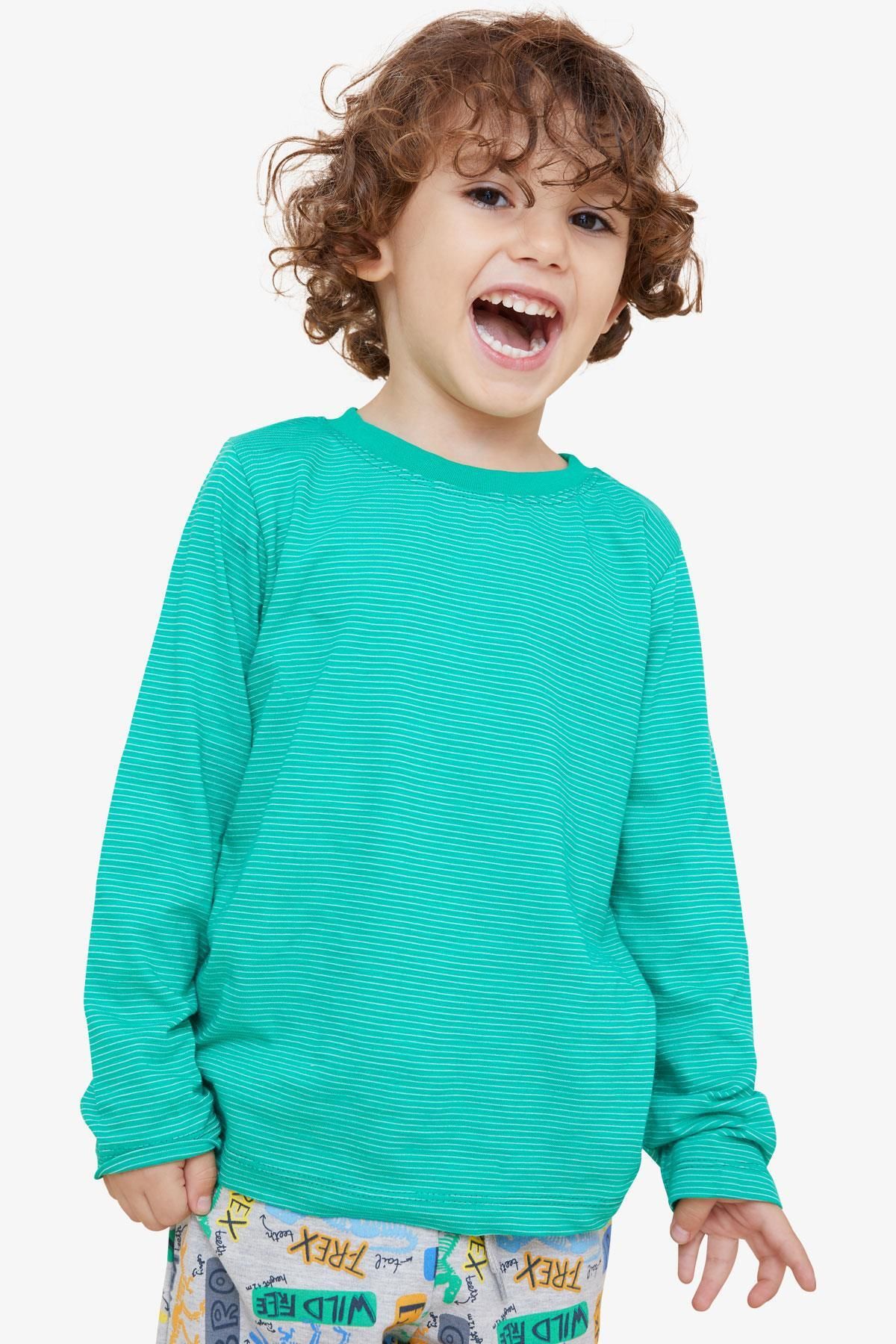Breeze Girls & Boys Erkek Çocuk Uzun Kollu Tişört Çizgili 3-7 Yaş, Yeşil