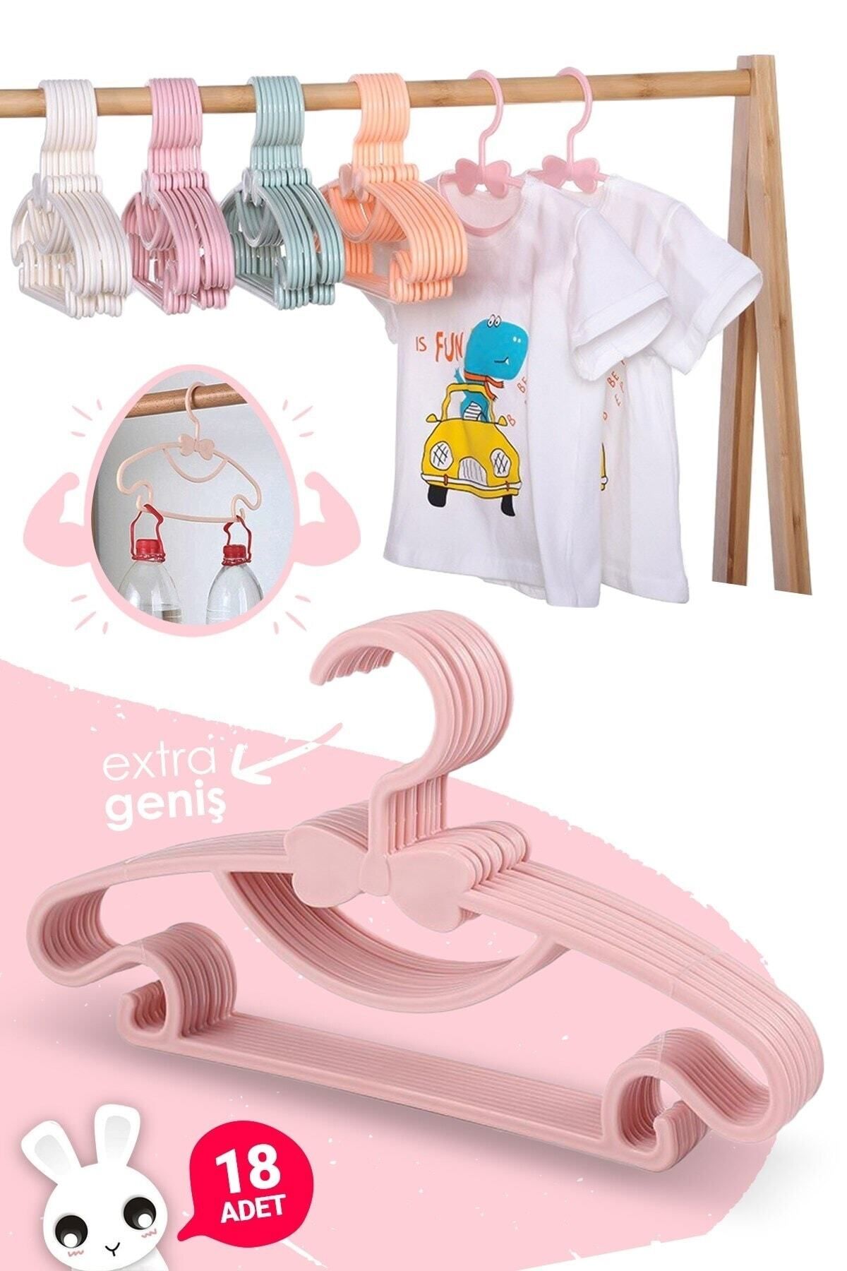 Morpanya Sweet 18 Adet Pembe Bebek Elbise Askısı 30 Cm Fiyonklu Kelebek Bebek Çocuk Kıyafet Askısı