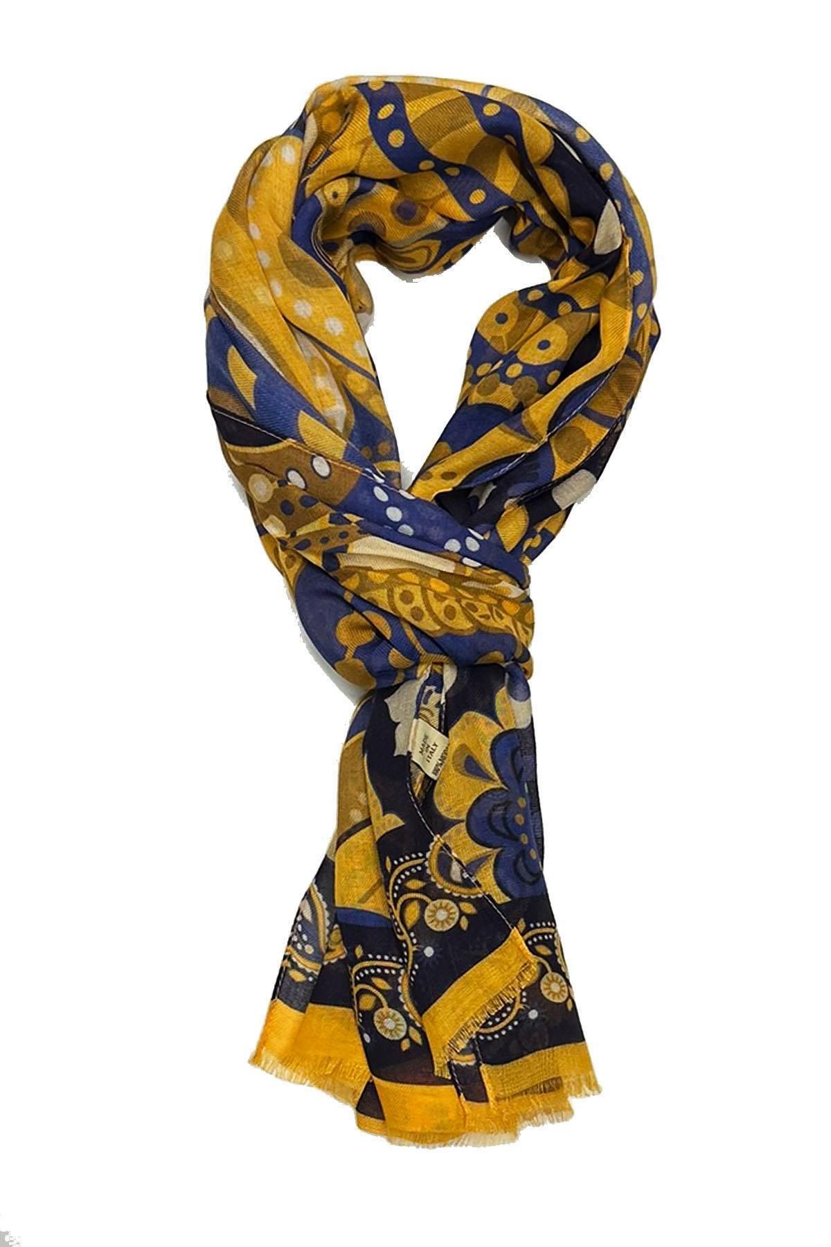 Kravatkolik Clinton Style Sarı - Lacivert İtalyan Modal Kaşkol MDL34