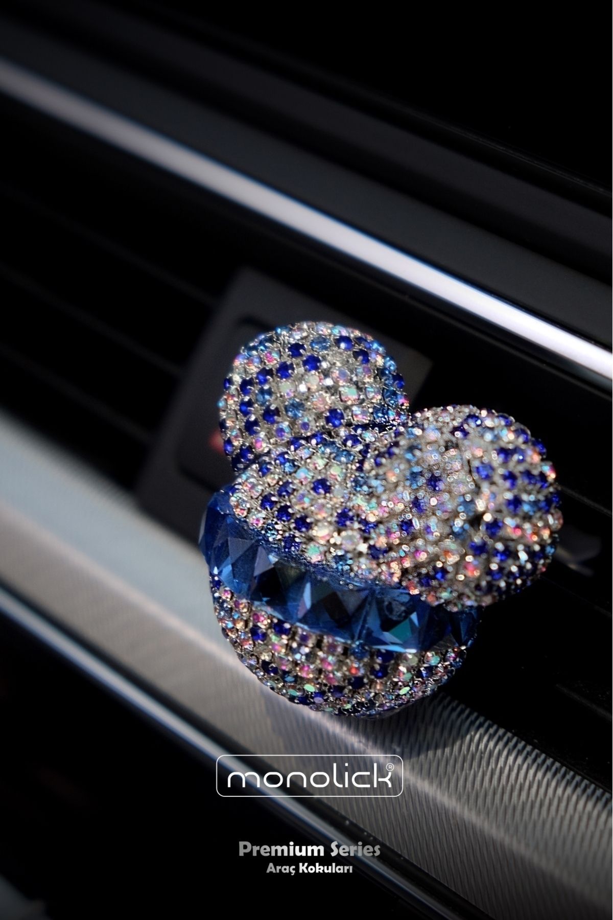 Monolick Diamond Kristal Ve Baget Taşlı Mickey Mouse Araba Oto Klima Petek Araç Kokusu (MAVİ) 1 Koku Tabletli