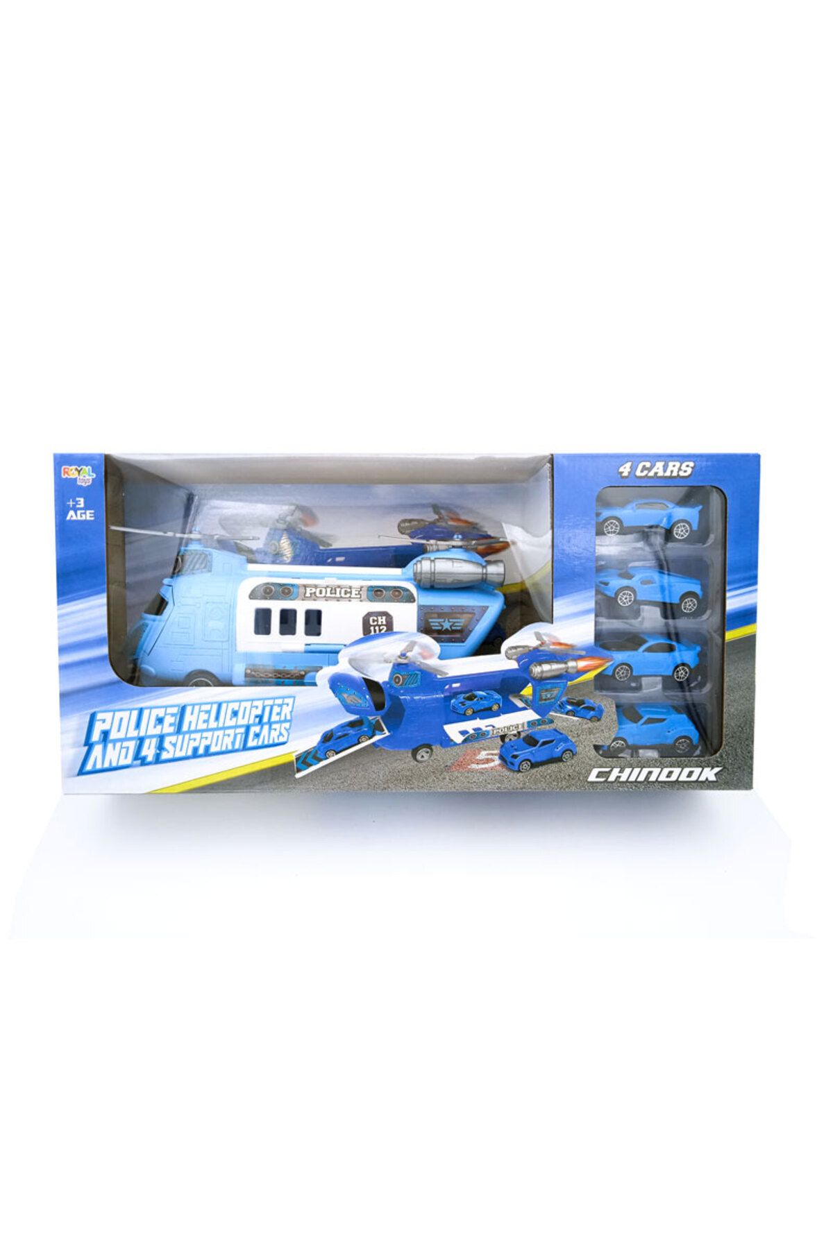 Royal Polis Helikopter Set ve 4 Ufak Araba - Mavi Su Dünyası
