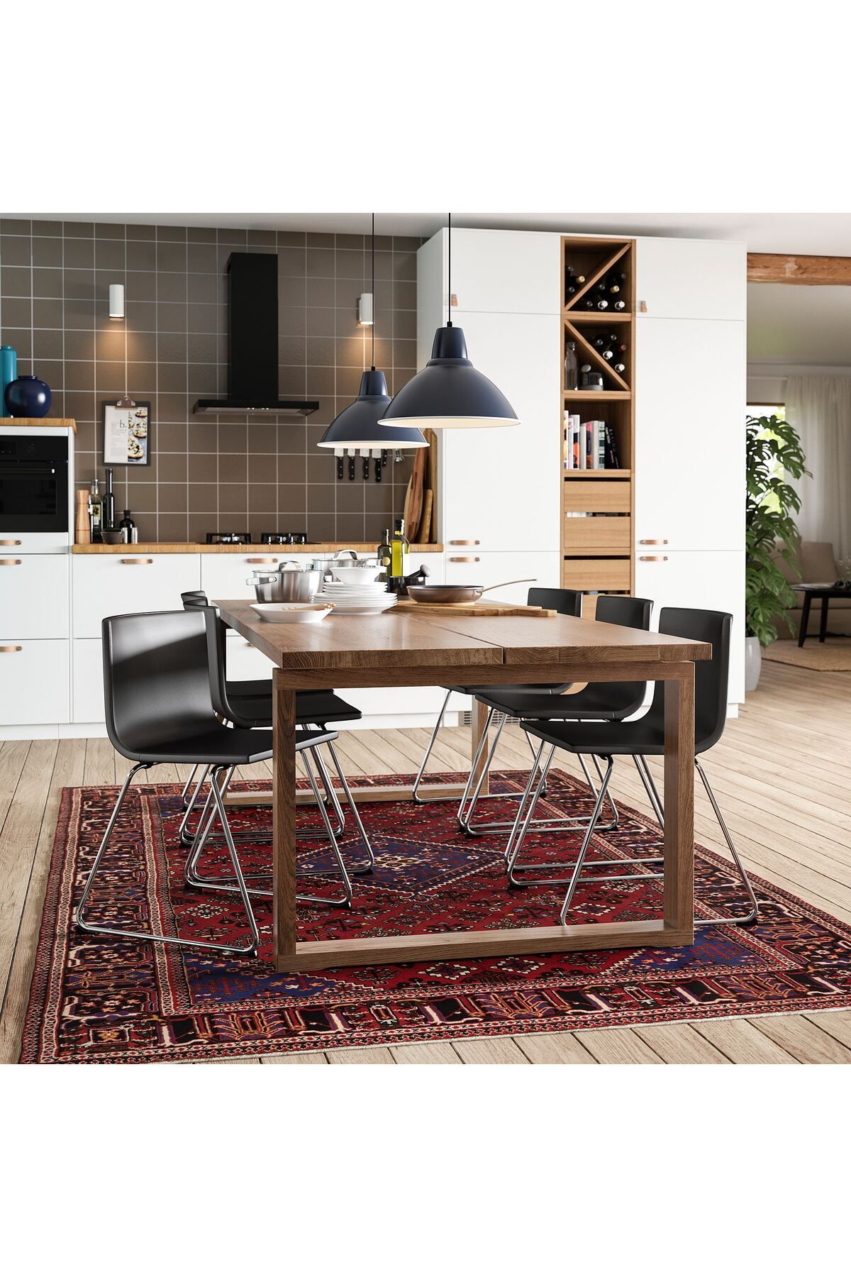 IKEA MÖRBYLÅNGA yemek masası, meşe kaplama-kahverengi, 220x100 cm, 6-8 kişilik