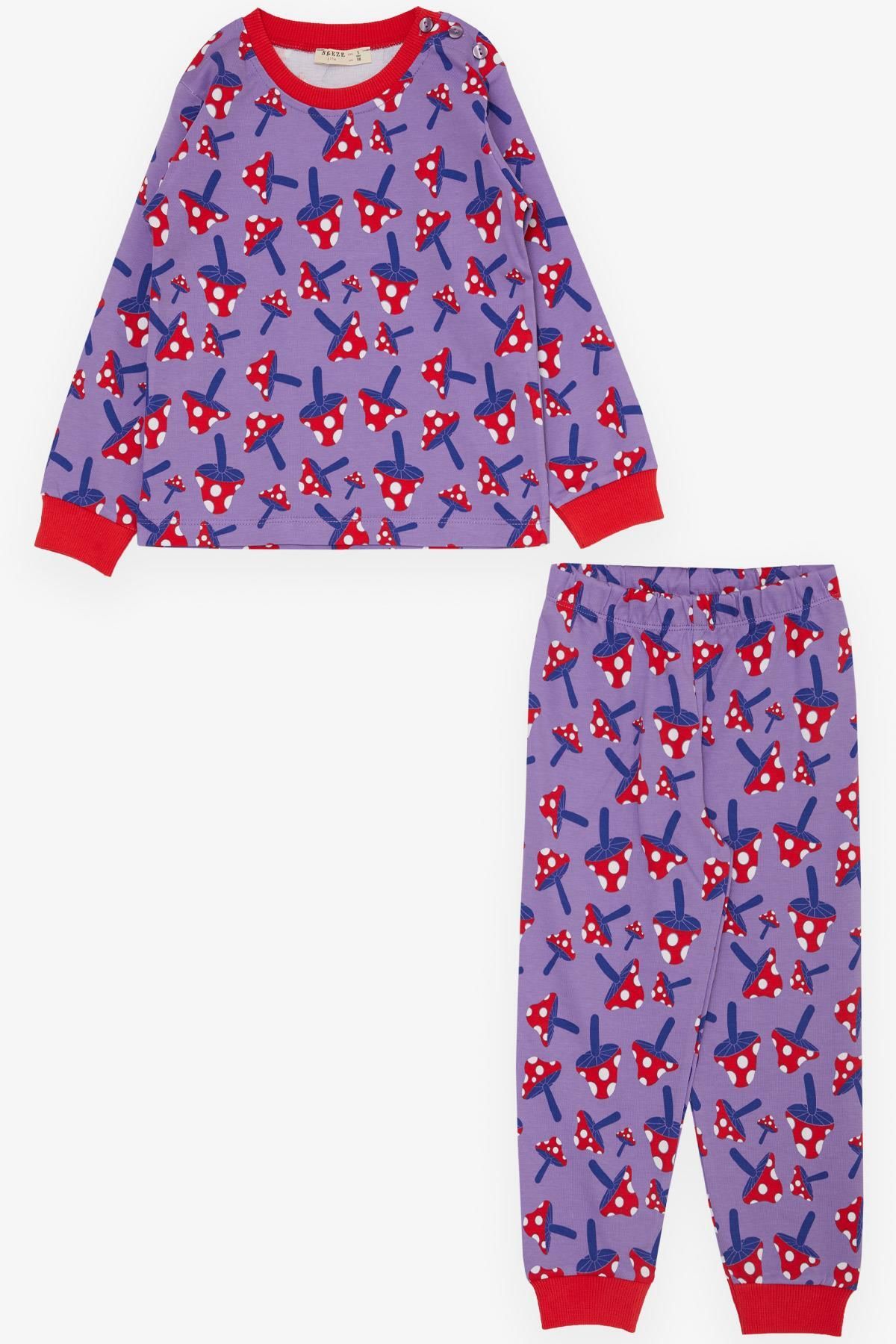 Breeze Kız Çocuk Pijama Takımı Mantar Desenli 1-4 Yaş, Lila