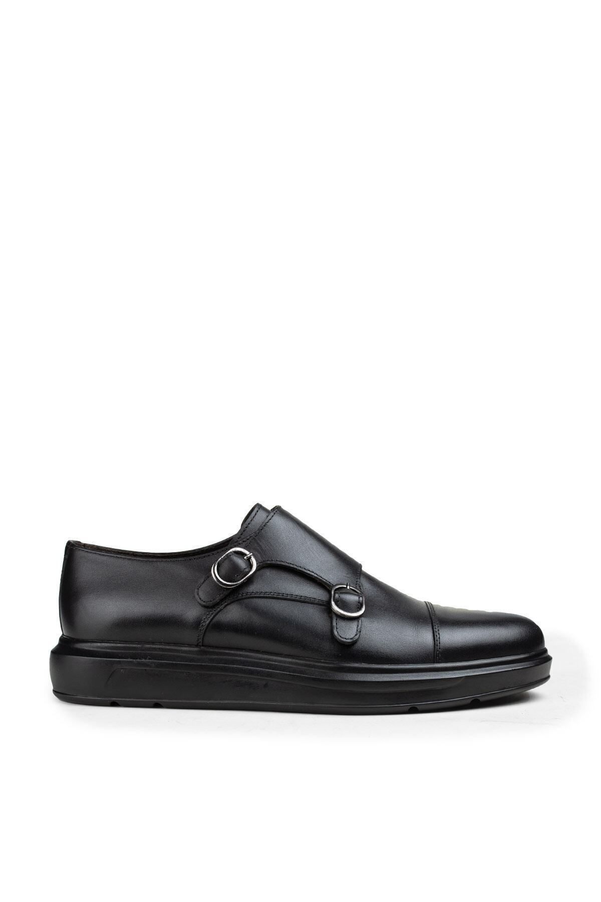 Deery Hakiki Deri Siyah Çift Tokalı Günlük Erkek Ayakkabı