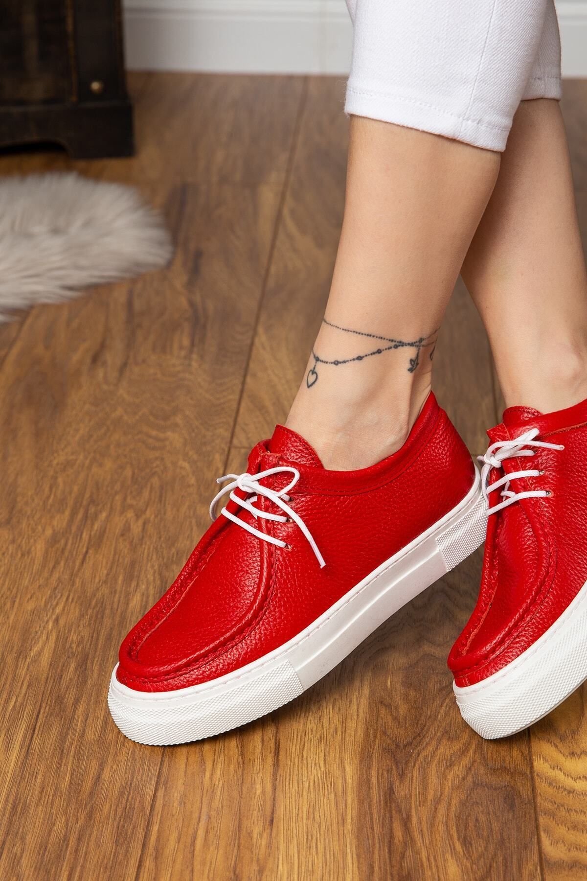 Deery Hakiki Deri Kırmızı Kadın Sneaker