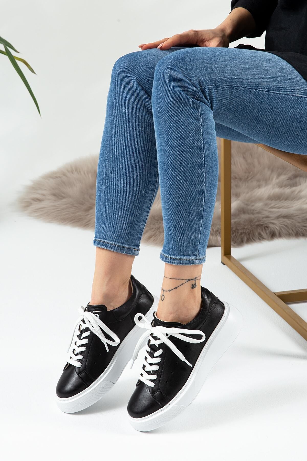 Deery Hakiki Deri Siyah Sneaker Kadın Ayakkabı