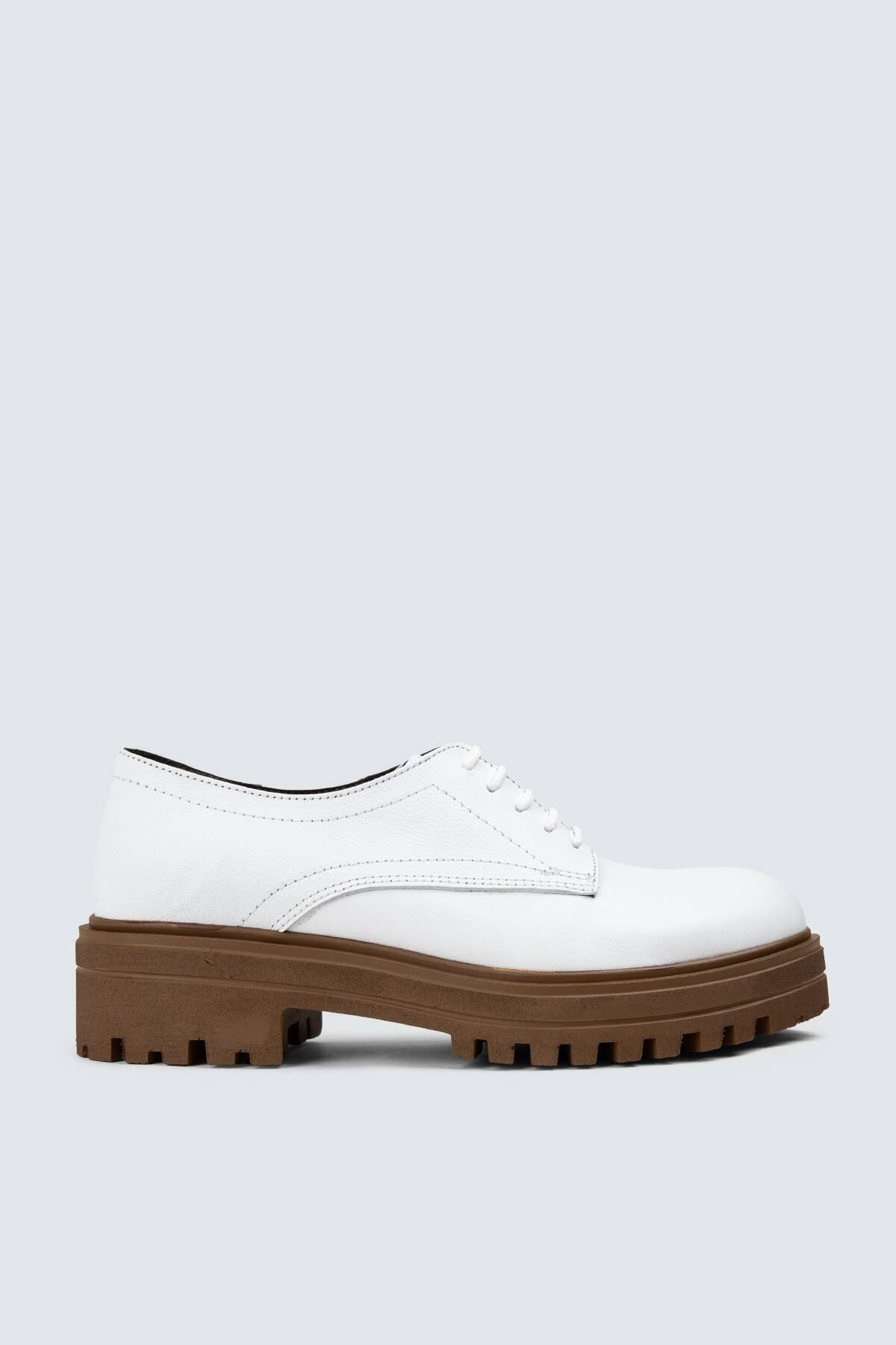 Deery Hakiki Deri Beyaz Oxford Kadın Ayakkabı