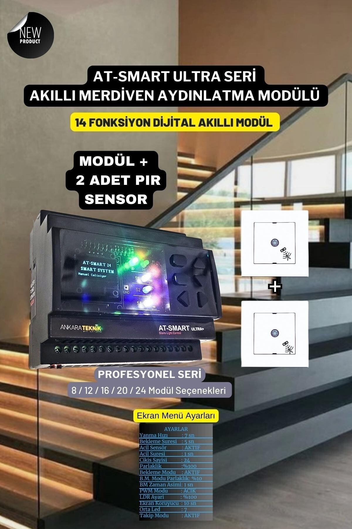 OEM 20 Basamak Ultra Akıllı Merdiven Aydınlatma Sistemi+2 Ad. Pır Sensör/profesyonel Seri